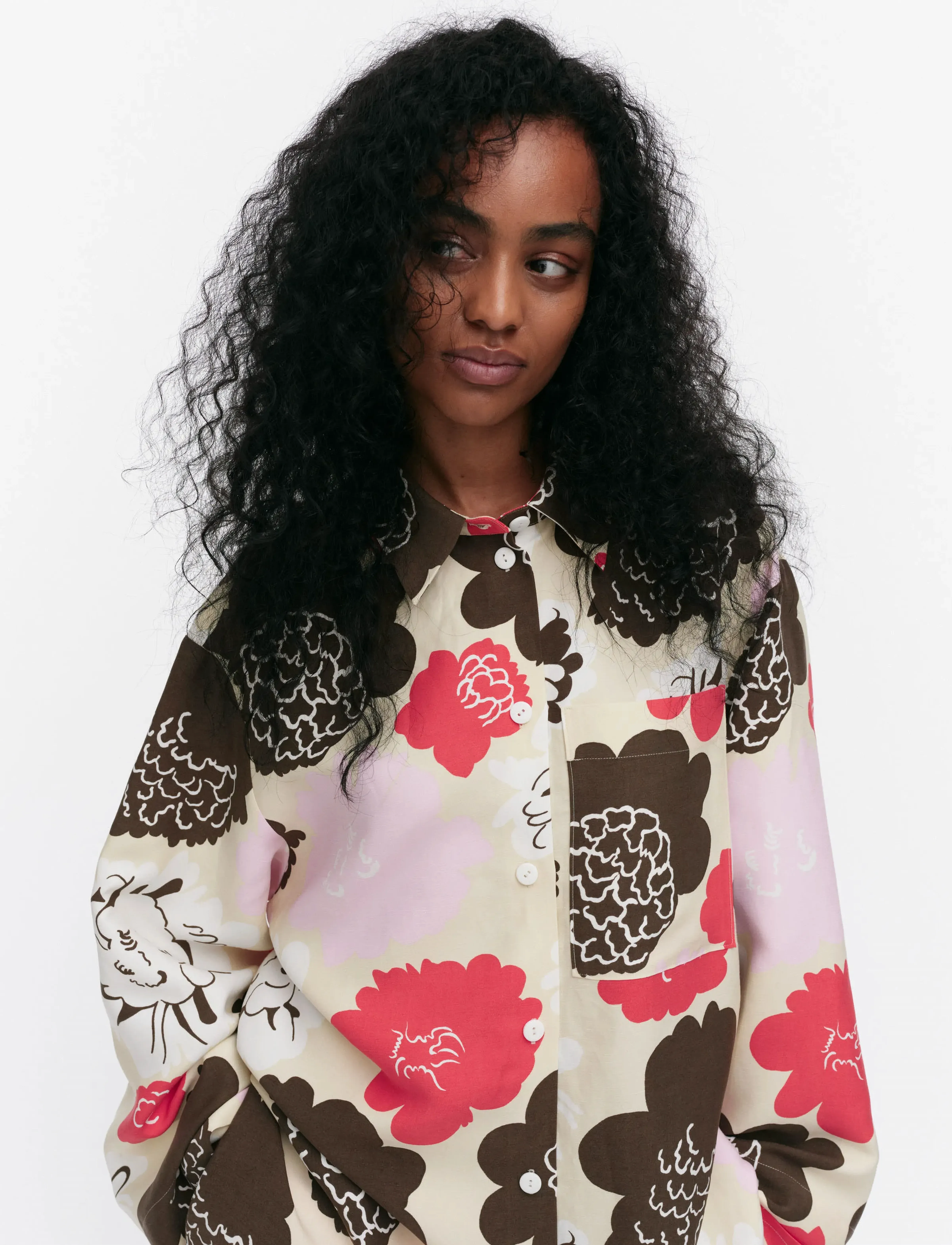 Marimekko - KAMMETA PIONI - chemises en jeans - beige, red, light pink, brown - 5