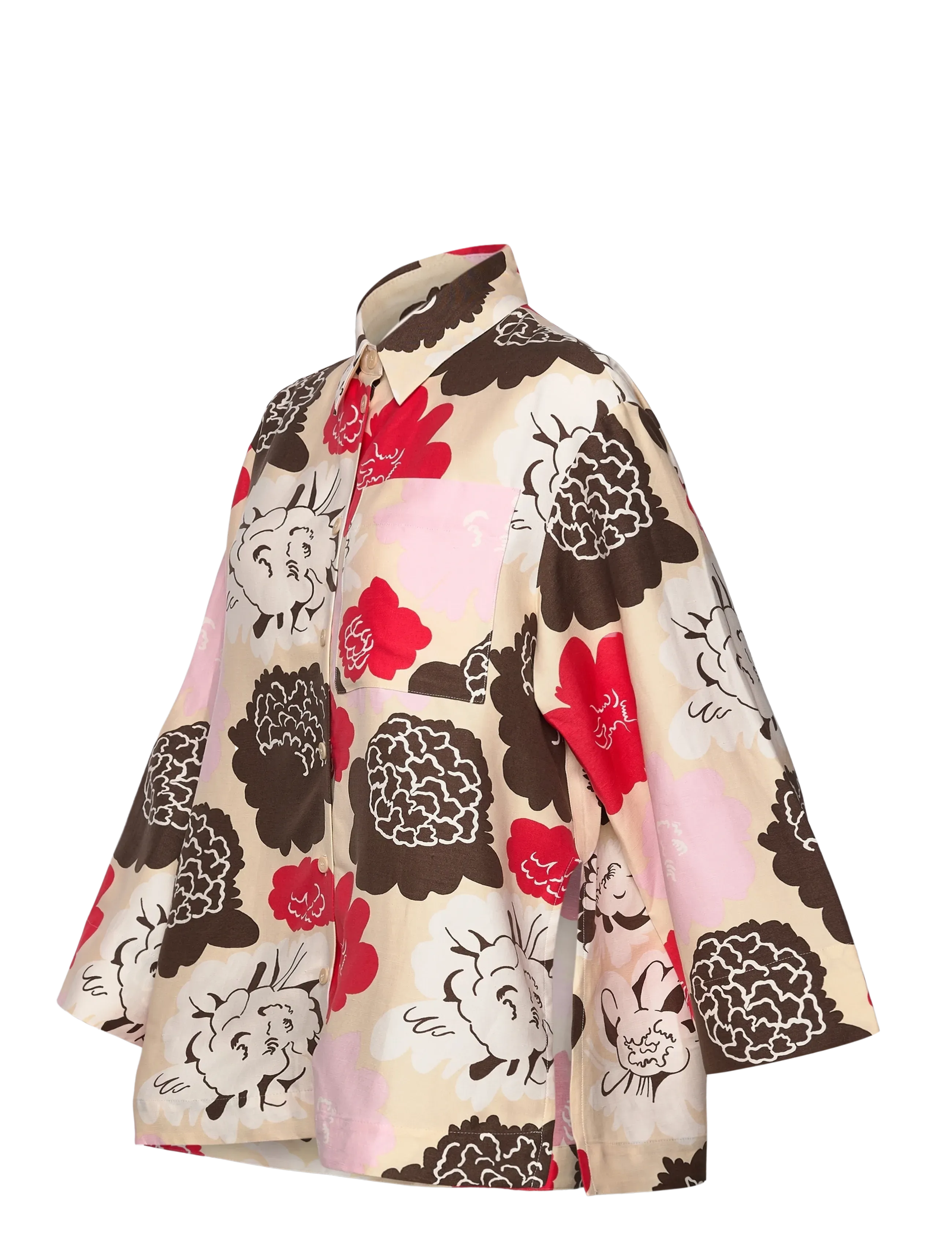 Marimekko - KAMMETA PIONI - long-sleeved shirts - beige, red, light pink, brown - 3