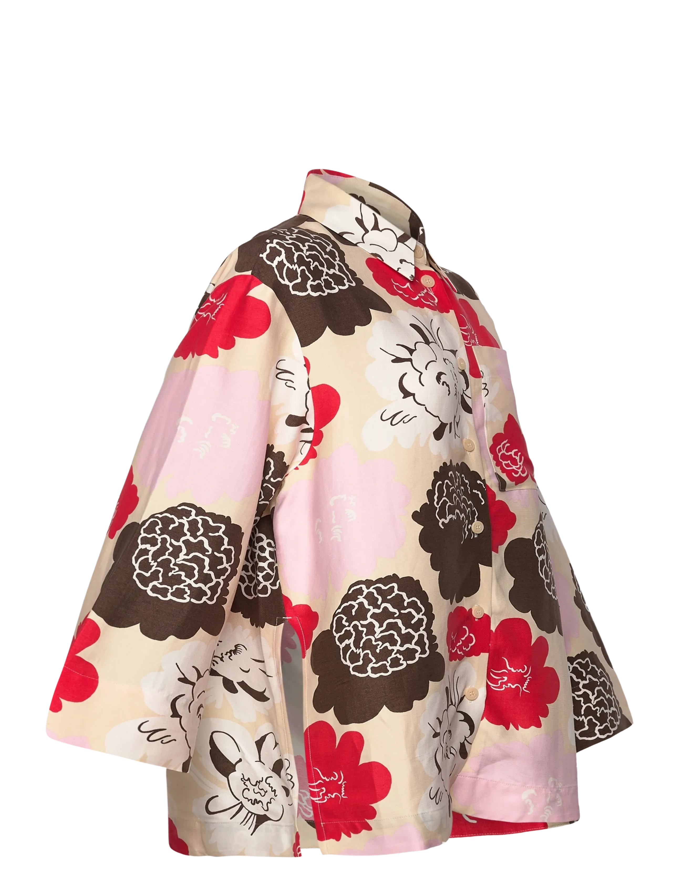 Marimekko - KAMMETA PIONI - long-sleeved shirts - beige, red, light pink, brown - 4