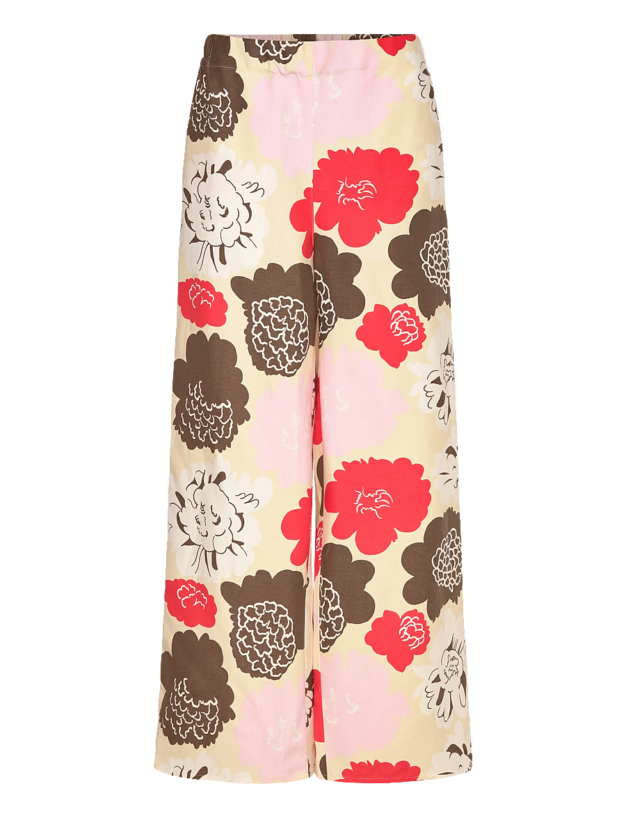 Marimekko - MUOTTI PIONI - wijde broeken - beige, red, light pink, brown - 1