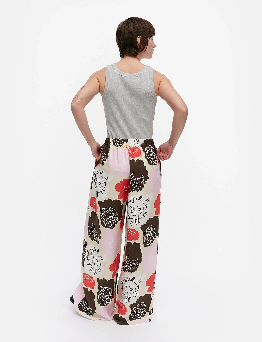 Marimekko - MUOTTI PIONI - wijde broeken - beige, red, light pink, brown - 3