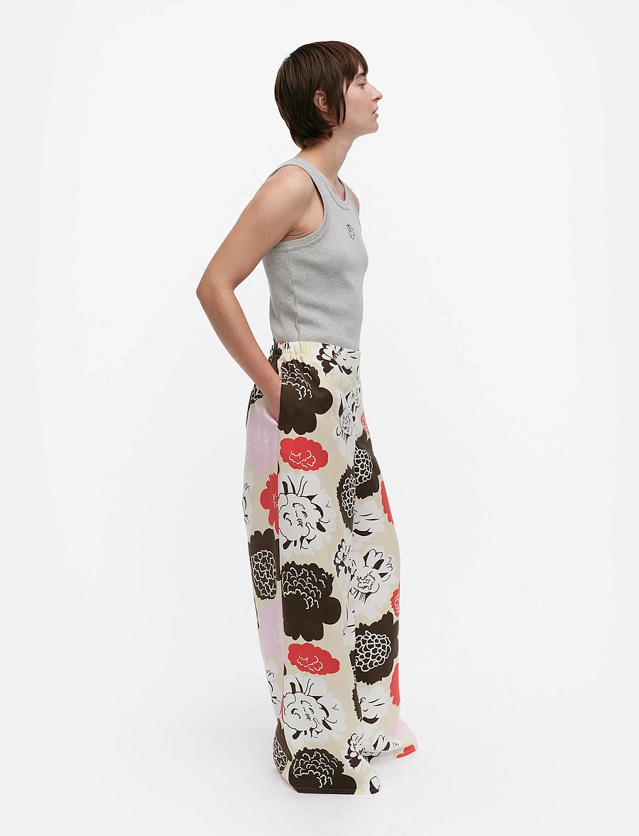 Marimekko - MUOTTI PIONI - wijde broeken - beige, red, light pink, brown - 4