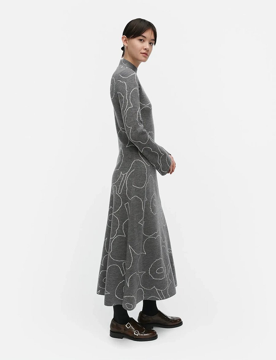 Marimekko - WILLAT PIIRTO UNIKKO - knitted dresses - dark grey, off white - 4