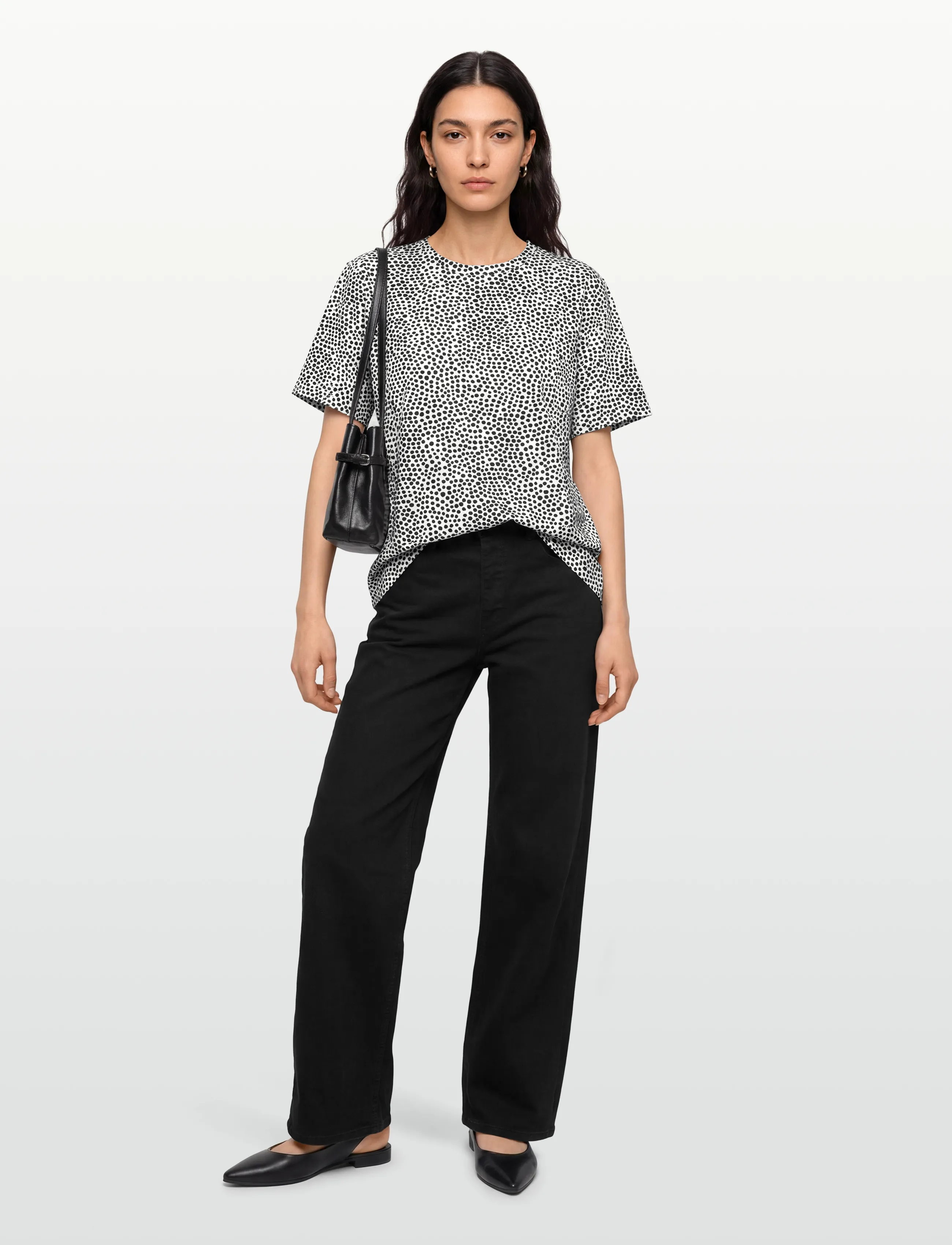 Marimekko Erna Iso Pirput Parput, Kvinder, Prikket T-shirt, Sort, Str: XS