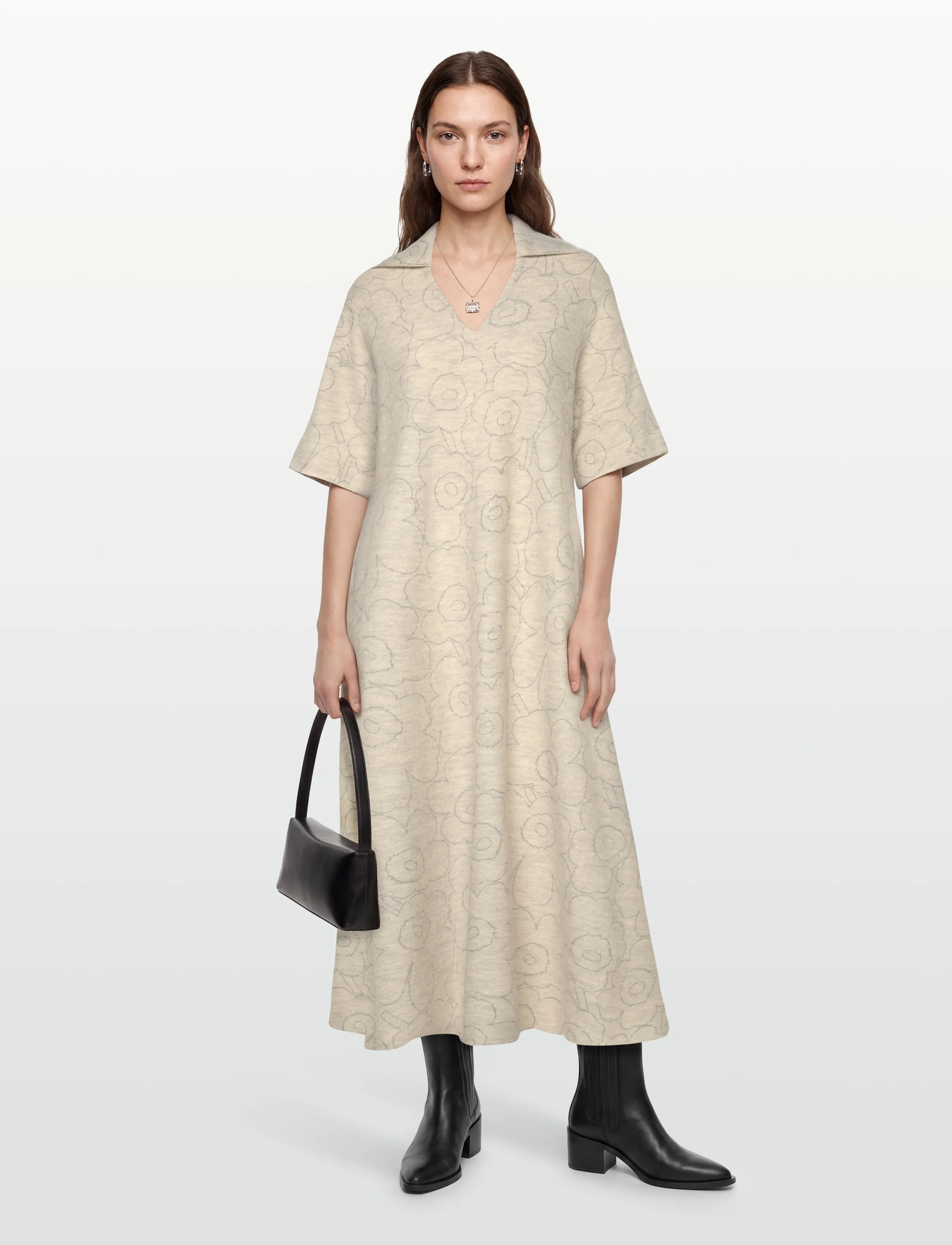 Marimekko Nietos Piirto Unikko, Kvinder, Kaftan Kjole, Beige, Str: XS