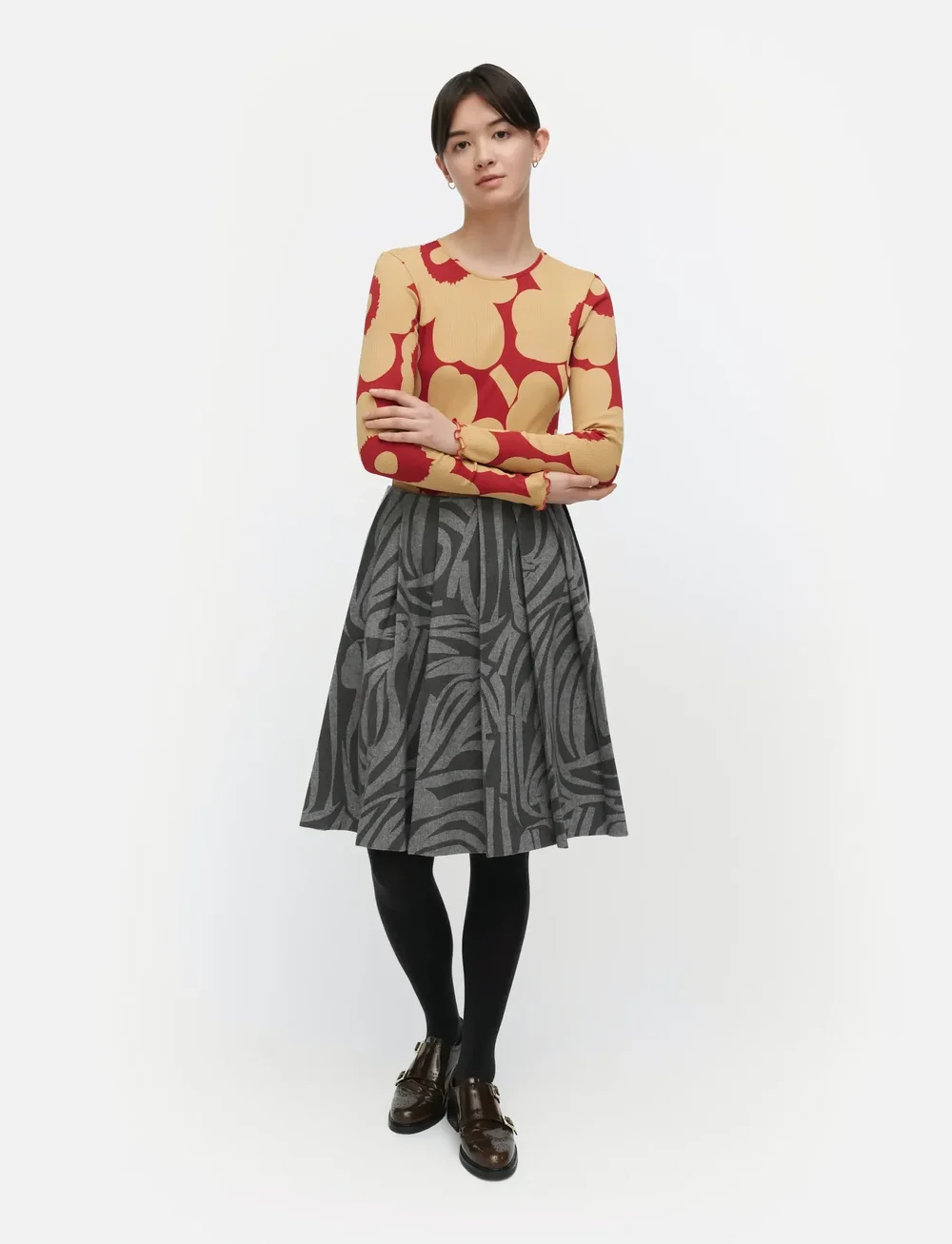 Marimekko - FLORAALI UNIKKO - pikkade varrukatega alussärgid - brown, red - 0