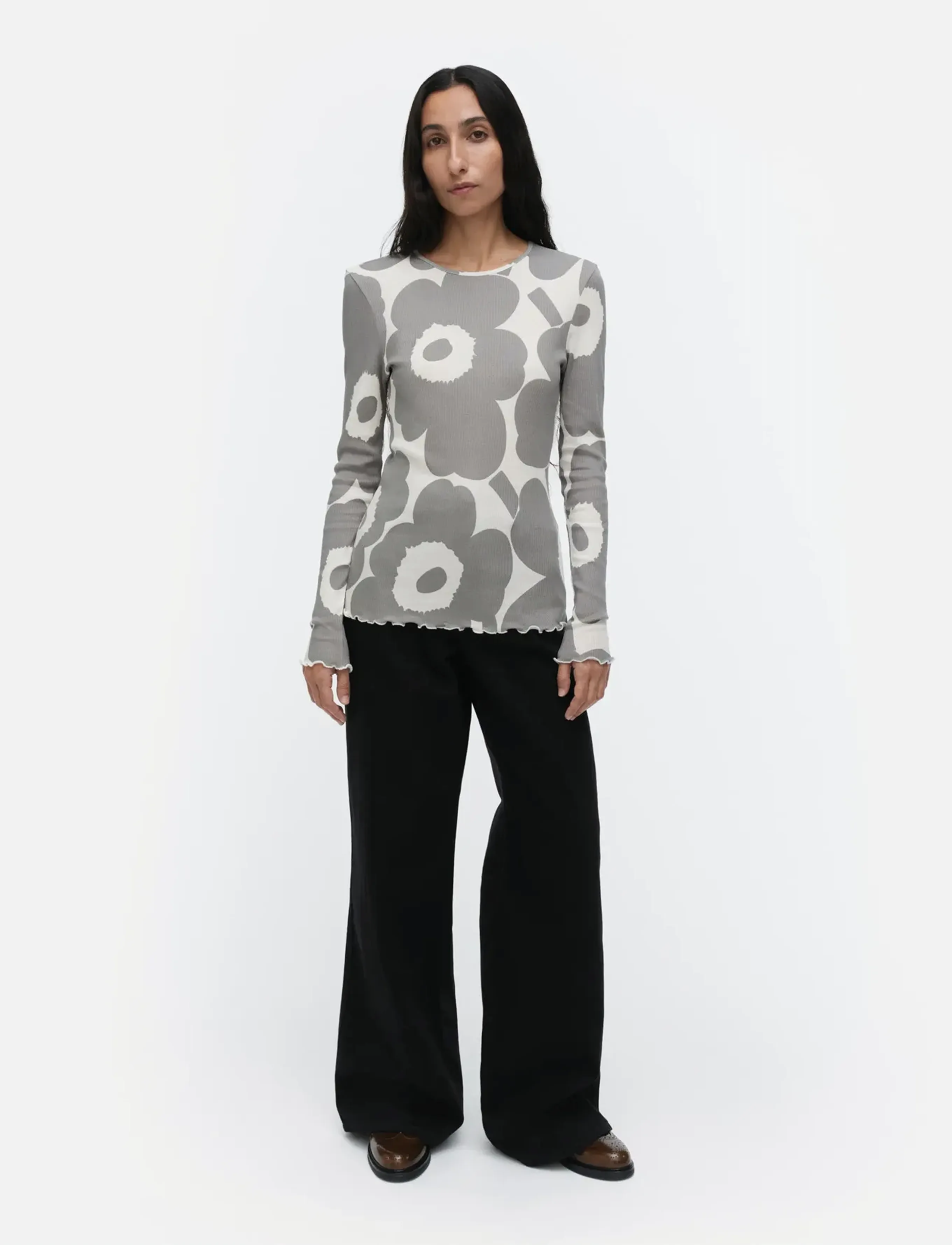 Marimekko Floraali Unikko, L, Grey, T-Shirts & Toppe > Langærmede, Dame