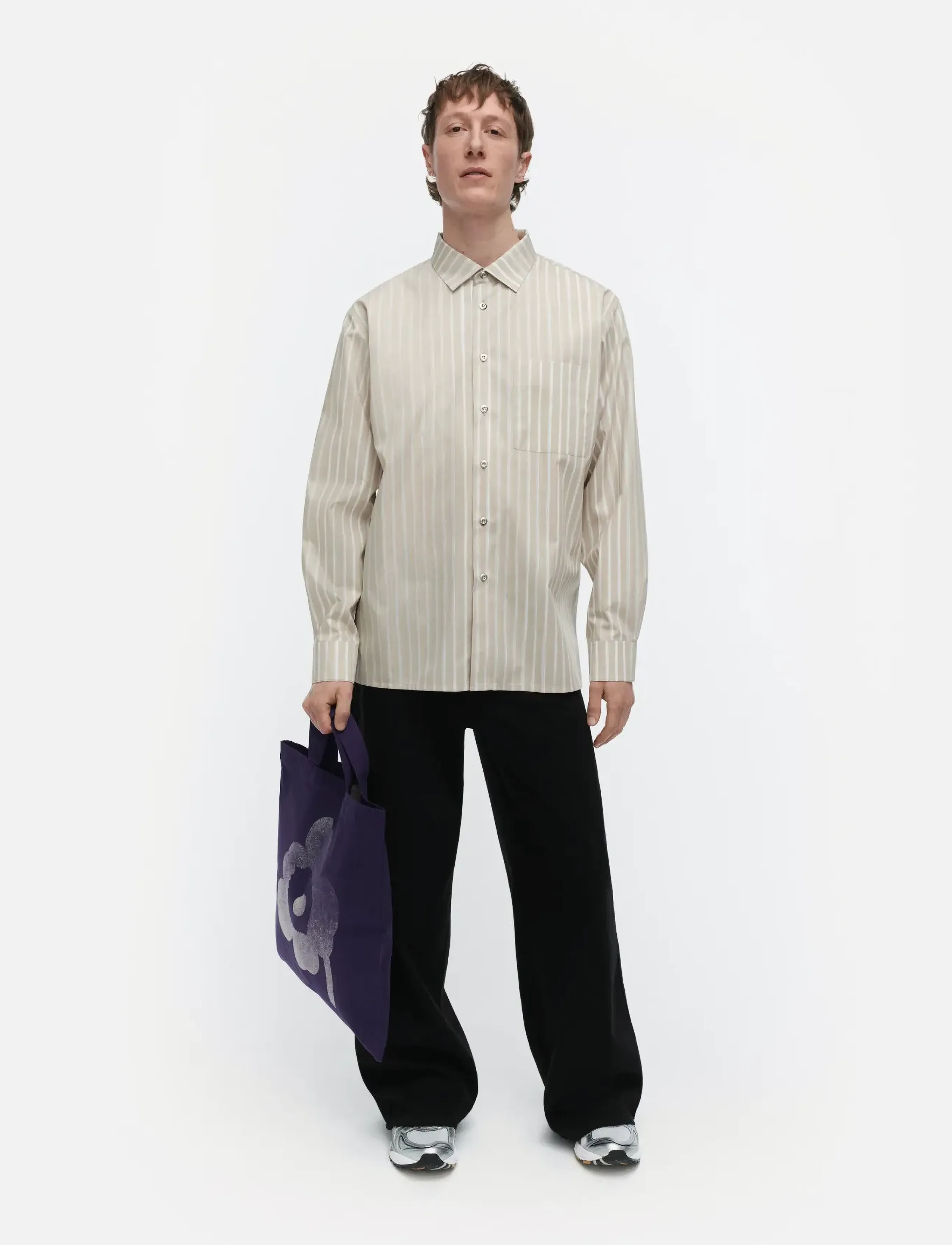 Marimekko Jokapoika 2017, Kvinder, Stribet Skjorte, Beige, Str: XXL
