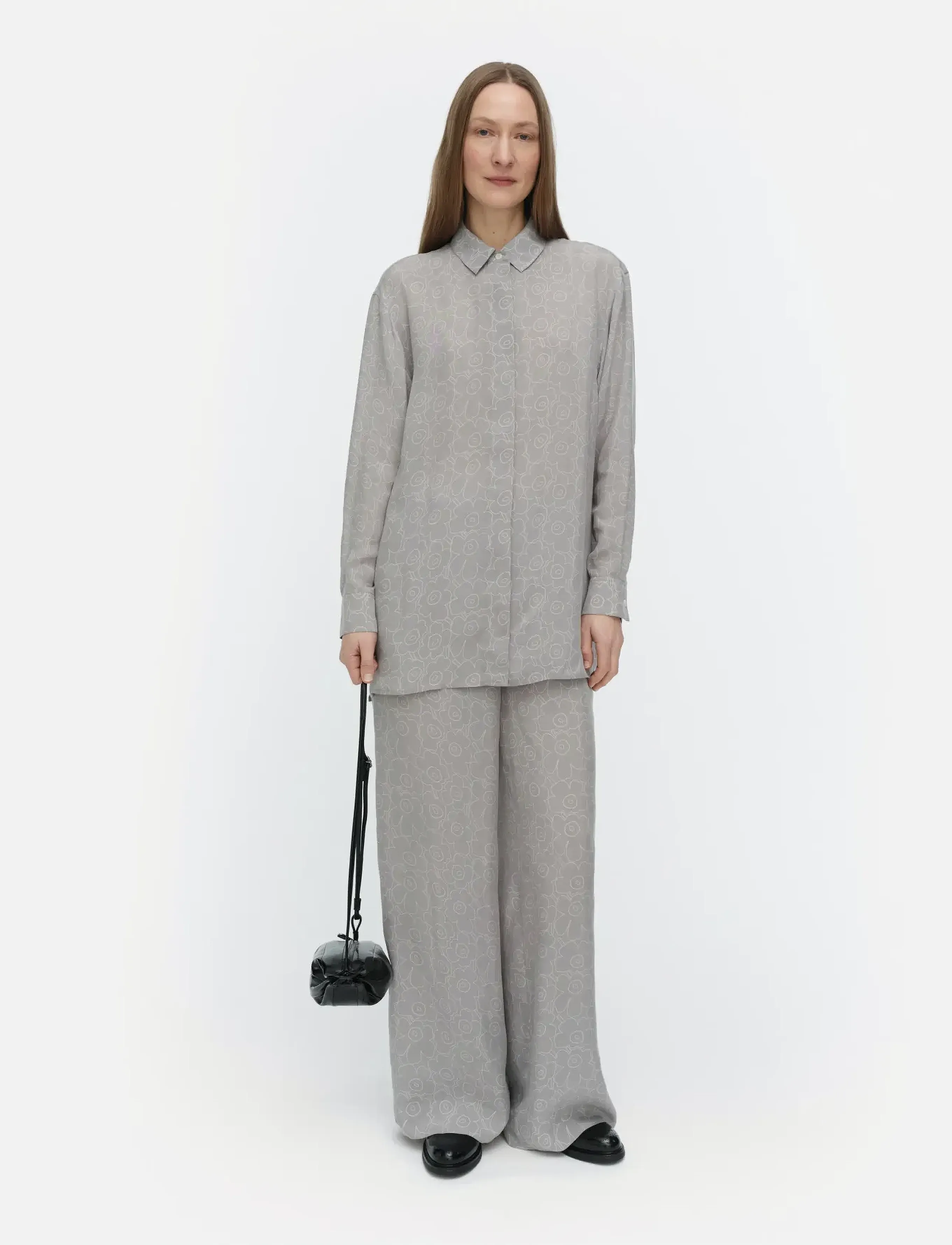 Marimekko Oanet Piirto Unikko, Kvinder, Mønstrede Vide Bukser, Grå, Str: L