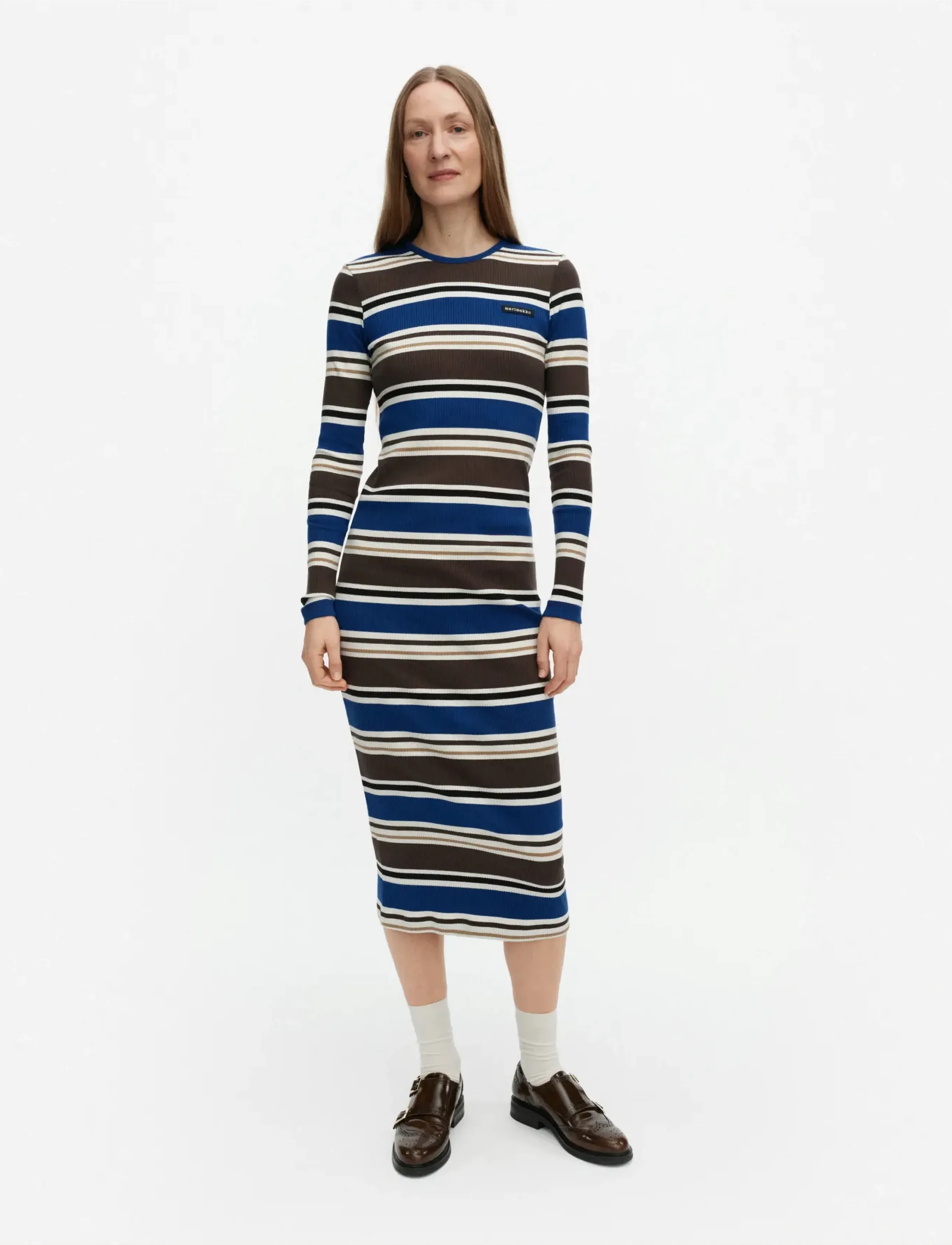Marimekko Hytinä Helvi, Kvinder, Langærmet Stribet Kjole, Blå, Str: M