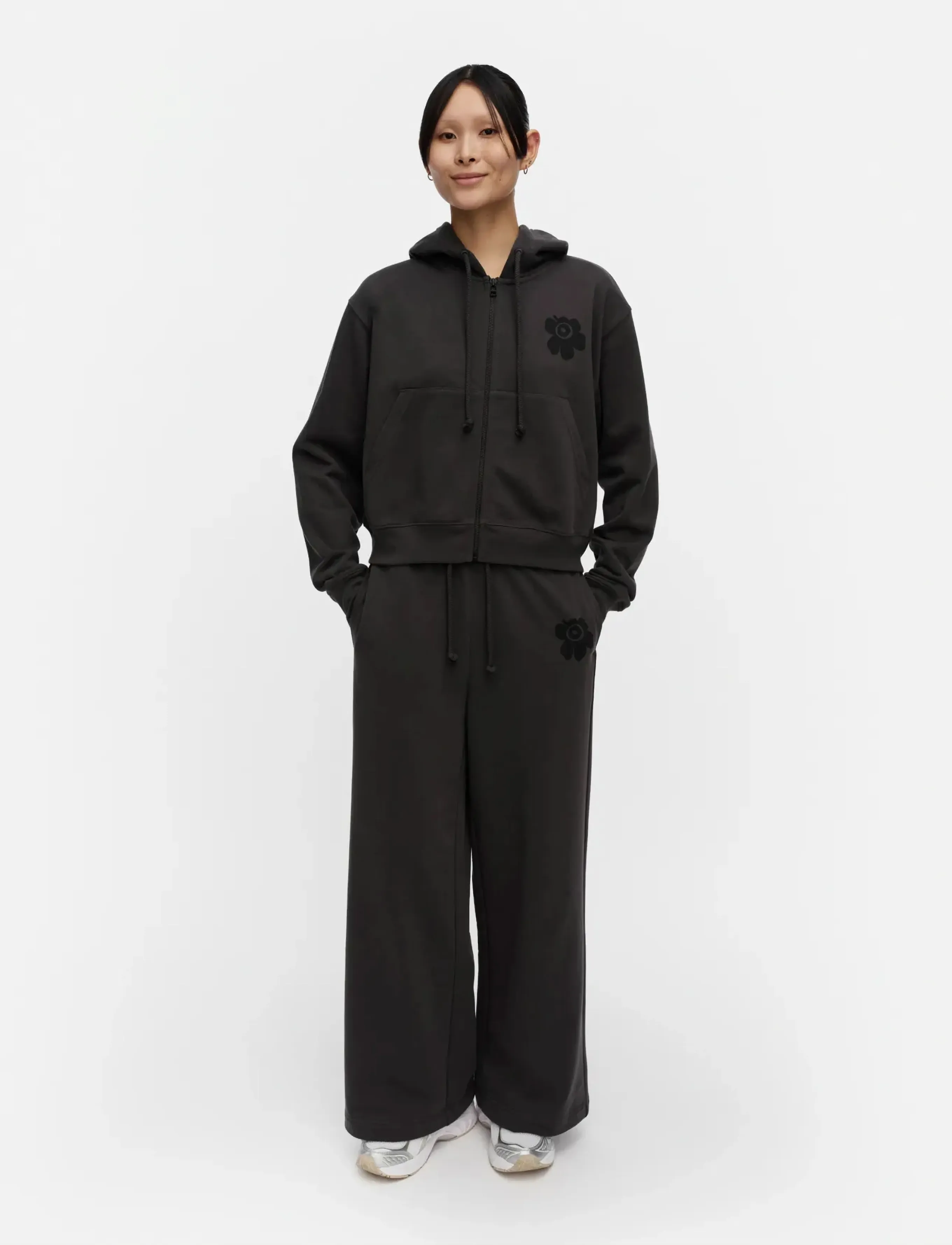 Marimekko Naturaali Unikko Placement, Kvinder, Brede Ben Joggingbukser, Sort, Str: XL