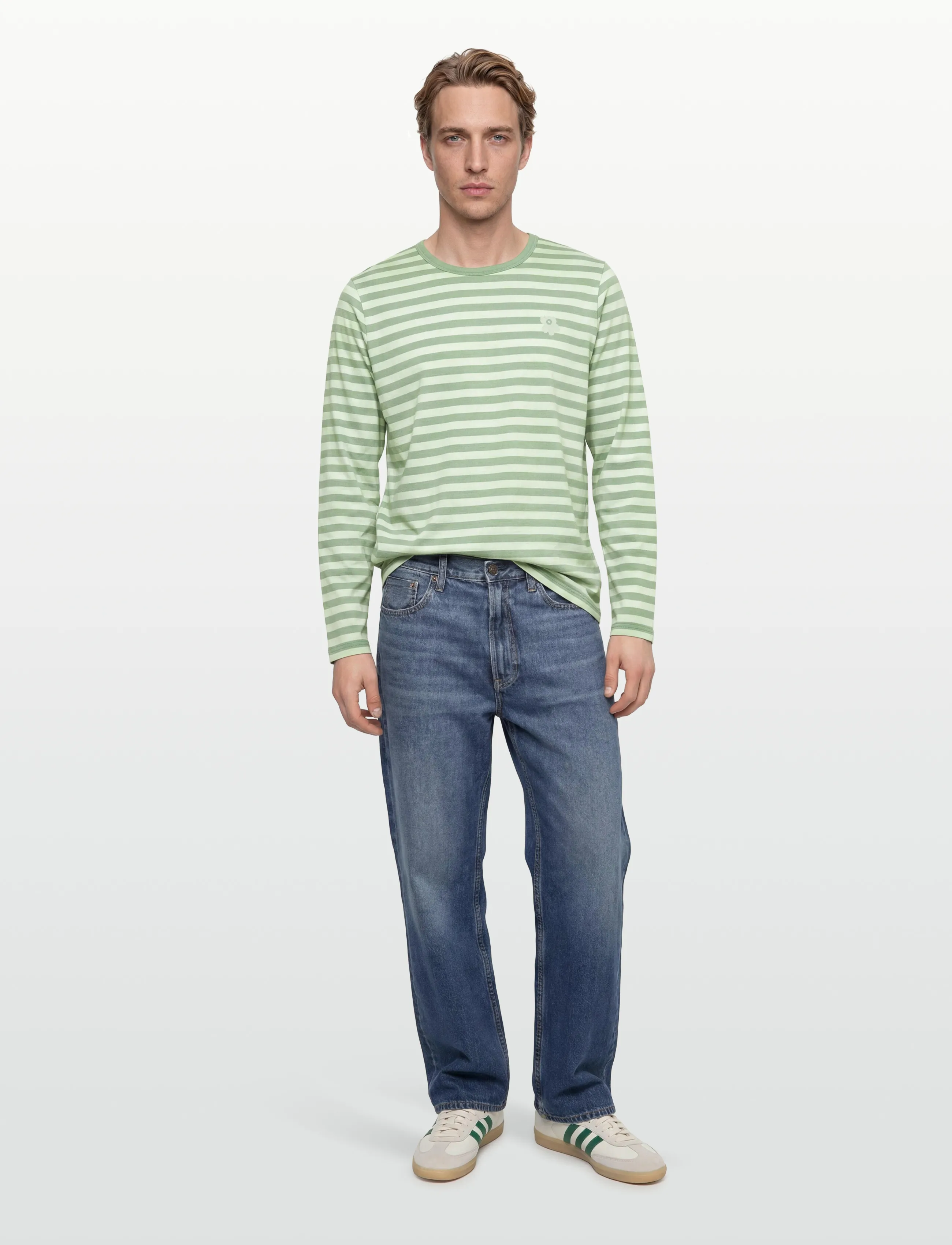 Marimekko Tasaraita Unisex Unikko Ls, XS, Green, T-Shirts > Langærmede, Herre