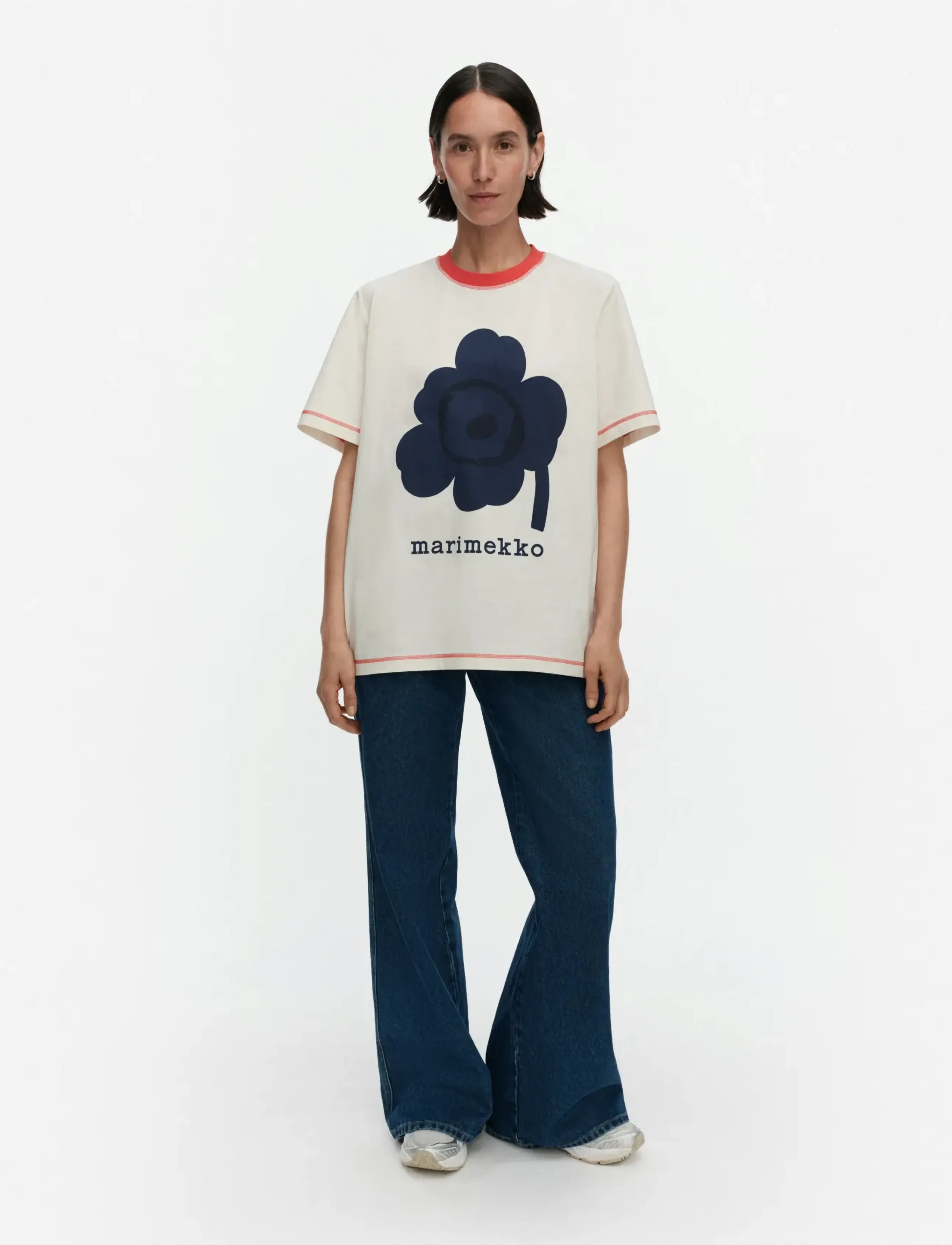 Marimekko TARTTUA UNIKKO PLACEMENT - T-shirts & Toppar - OFF WHITE, NAVY, RED / cream