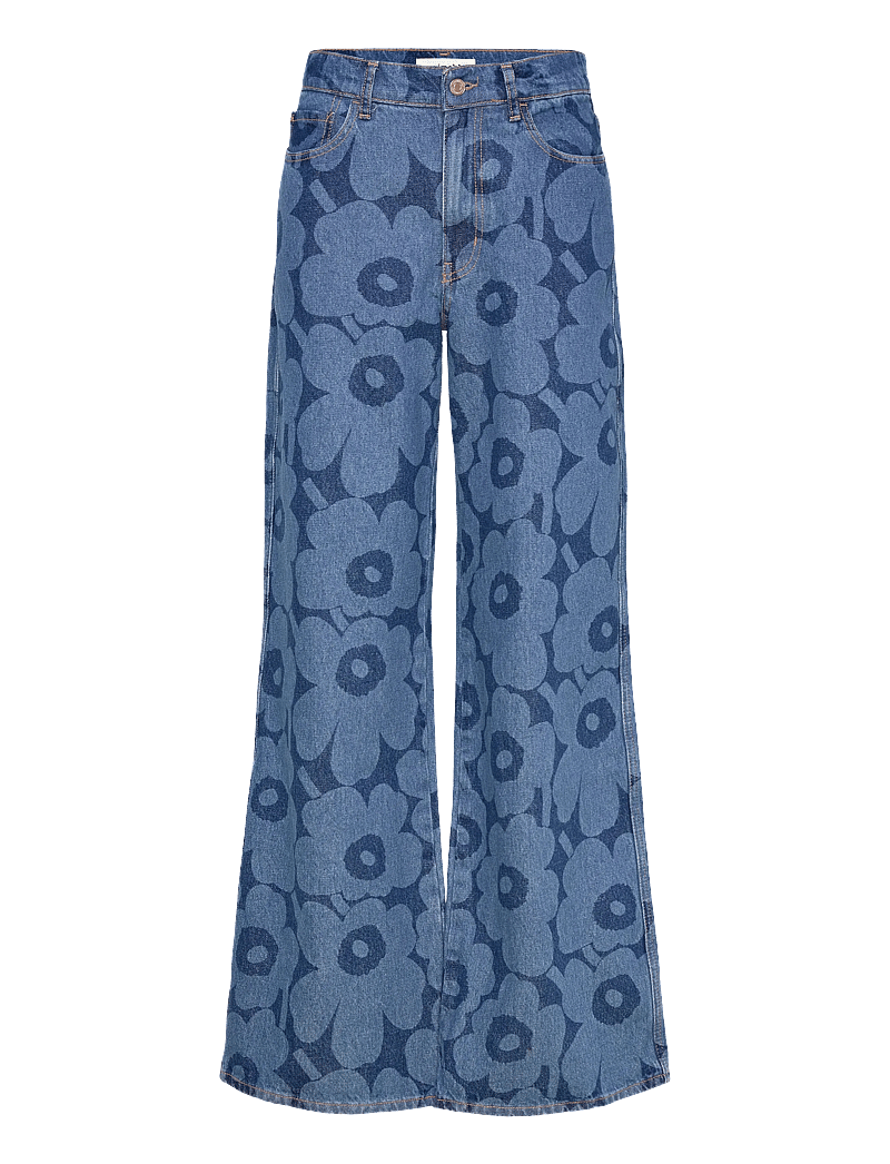 Marimekko - MARIDENIM WIDE UNIKKO - hosen mit weitem bein - mid indigo - 1