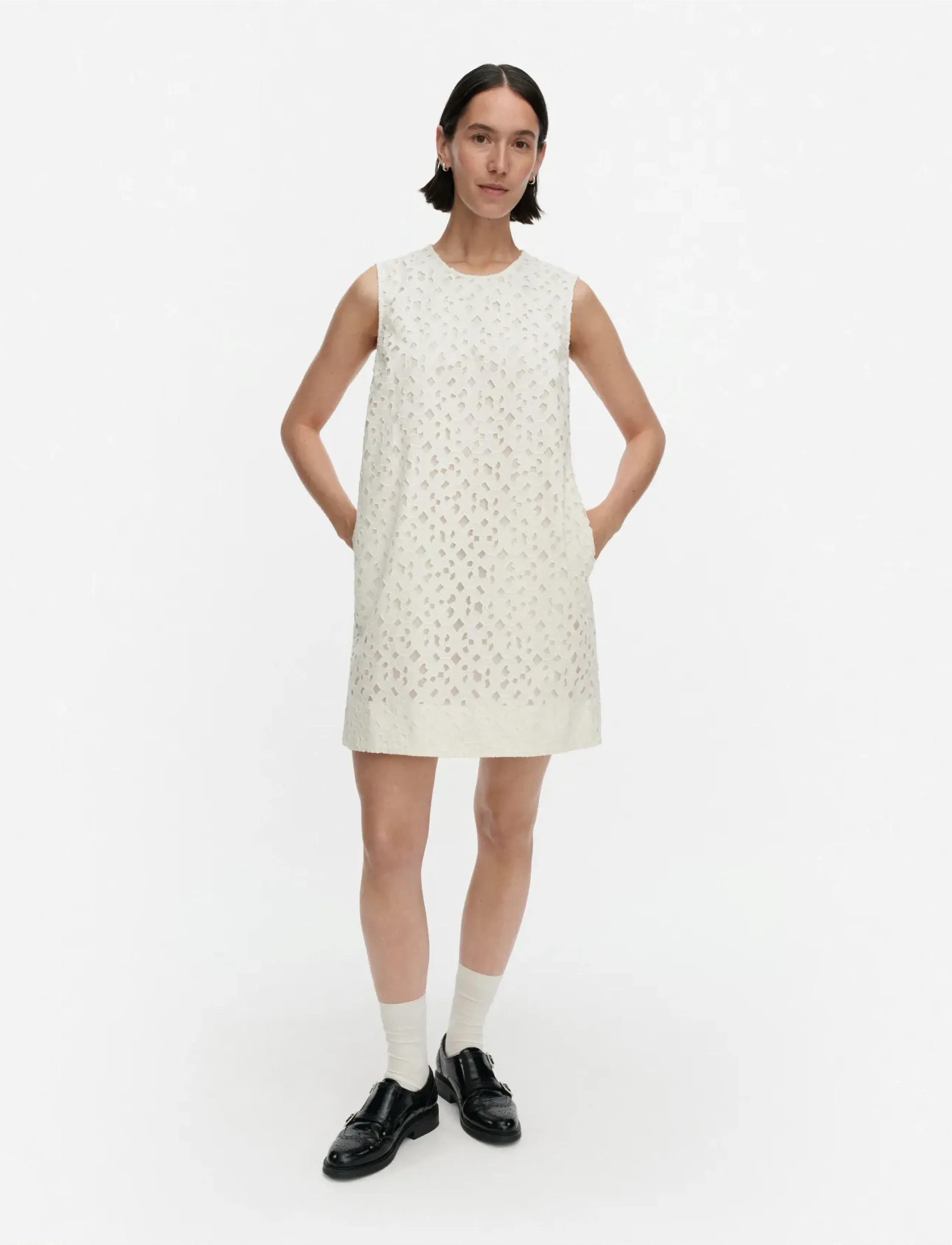 Marimekko Innoitus Keidas, Kvinder, Ærmeløs Udskåret Minikjole, Cream, Str: 34