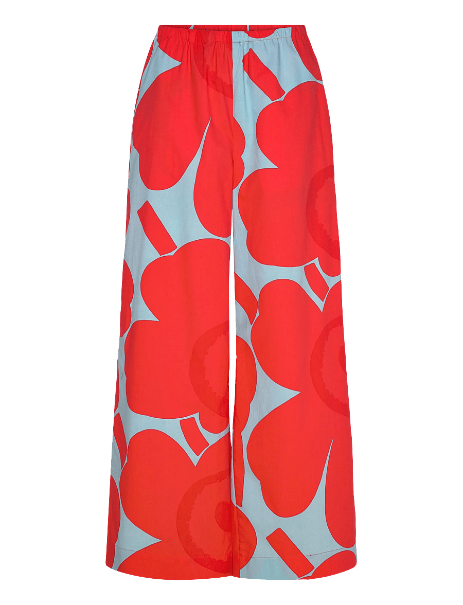 Marimekko - KAPPALE UNIKKO - wide leg trousers - red, light blue - 1