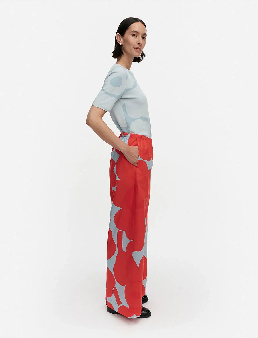 Marimekko - KAPPALE UNIKKO - wide leg trousers - red, light blue - 4