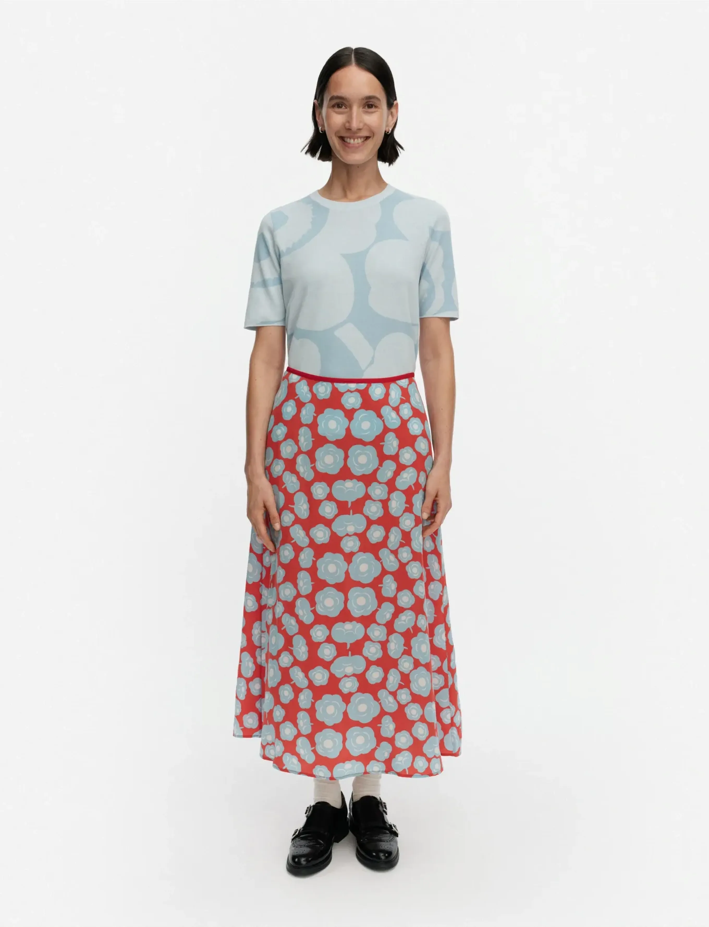 Marimekko EDETÄ TUMMA - Maxi skirts - LIGHT BLUE, RED, OFF-WHITE / red