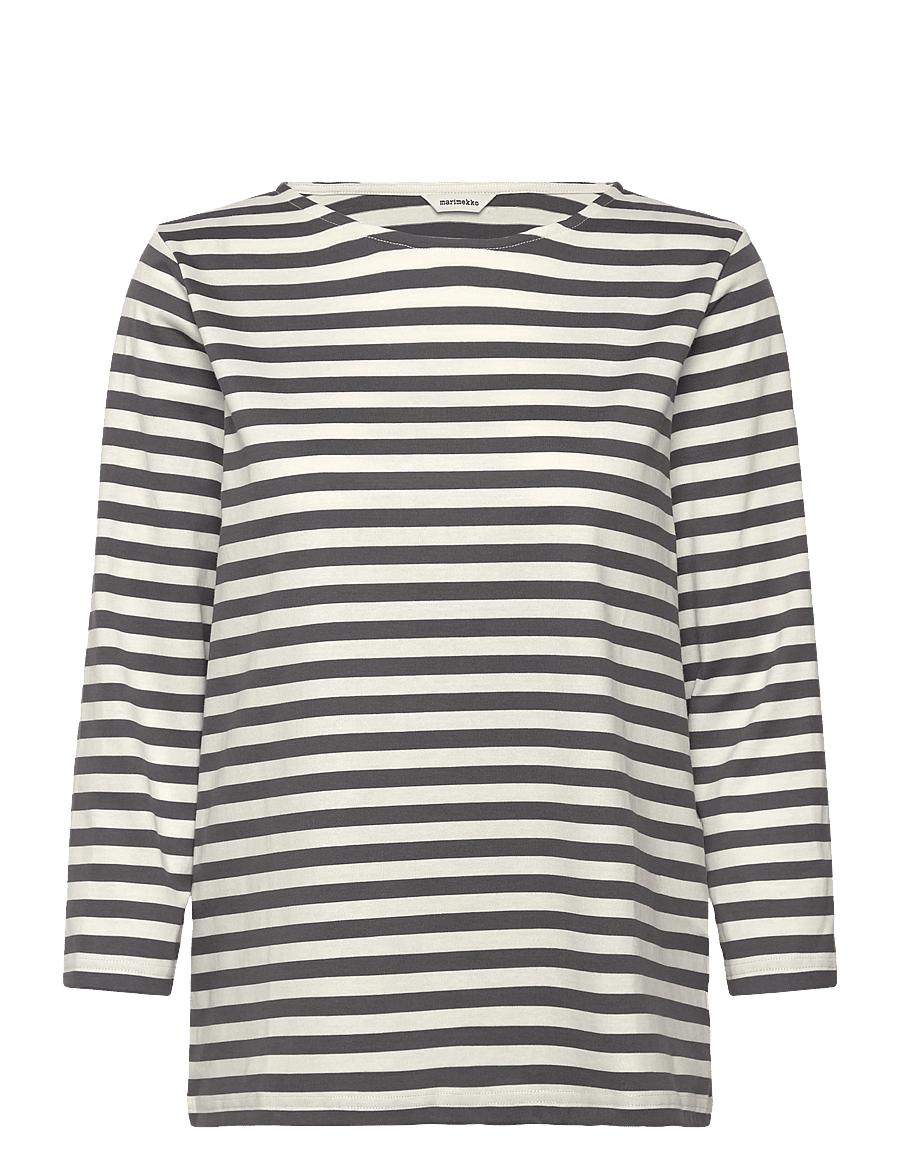 Marimekko - TIILA TASARAITA - t-särgid - dark grey, off white - 1