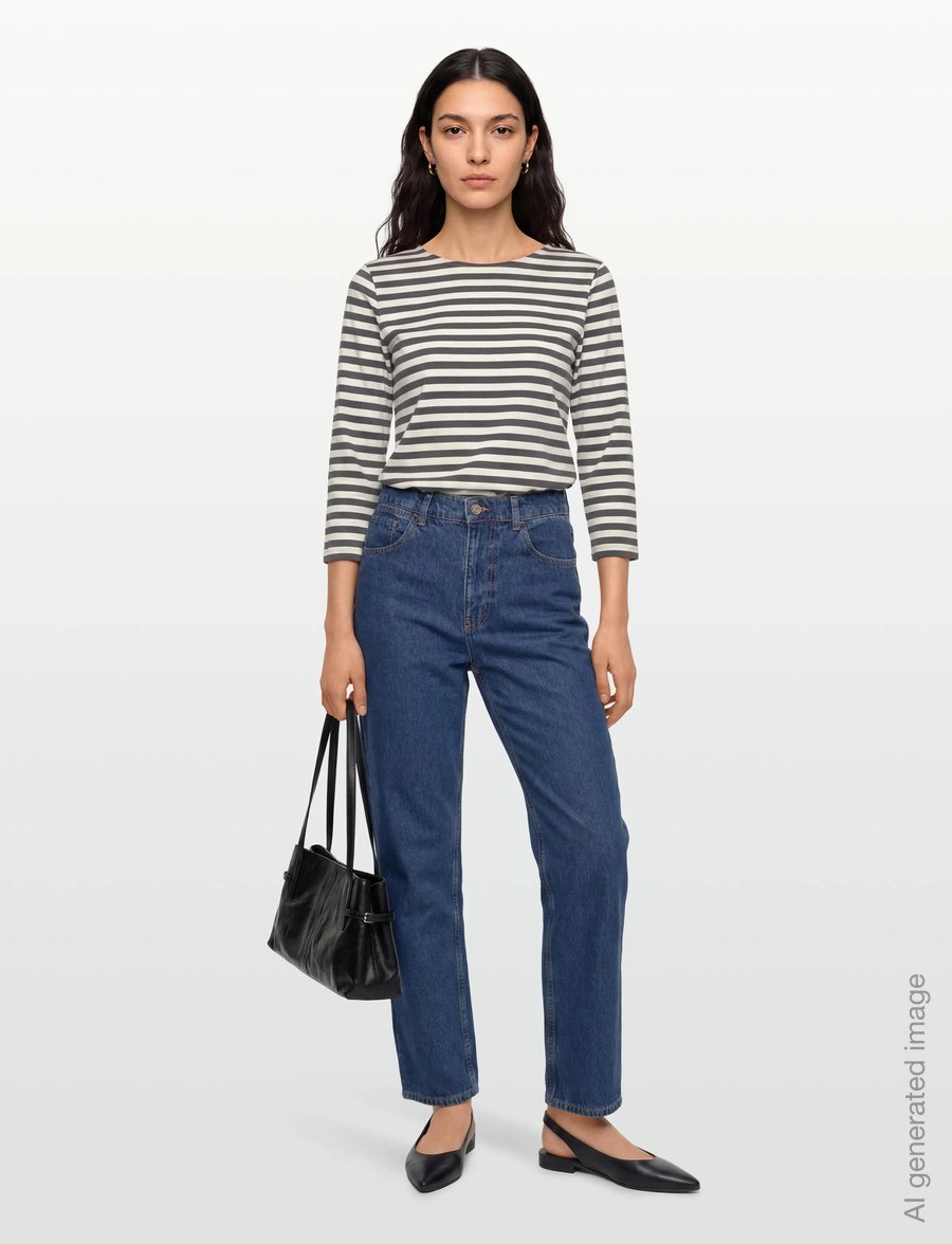 Marimekko - TIILA TASARAITA - t-särgid - dark grey, off white - 0