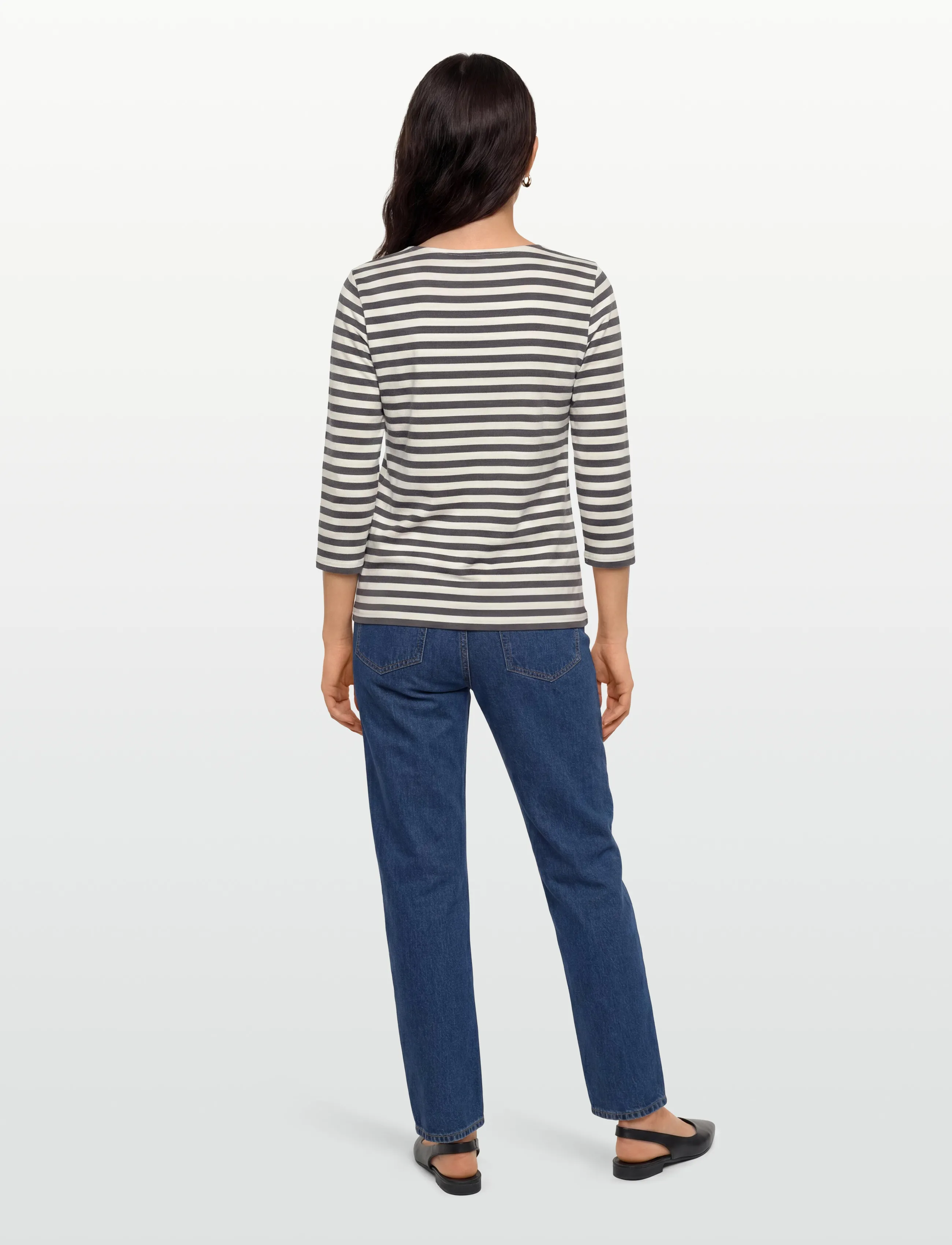 Marimekko - TIILA TASARAITA - t-särgid - dark grey, off white - 4