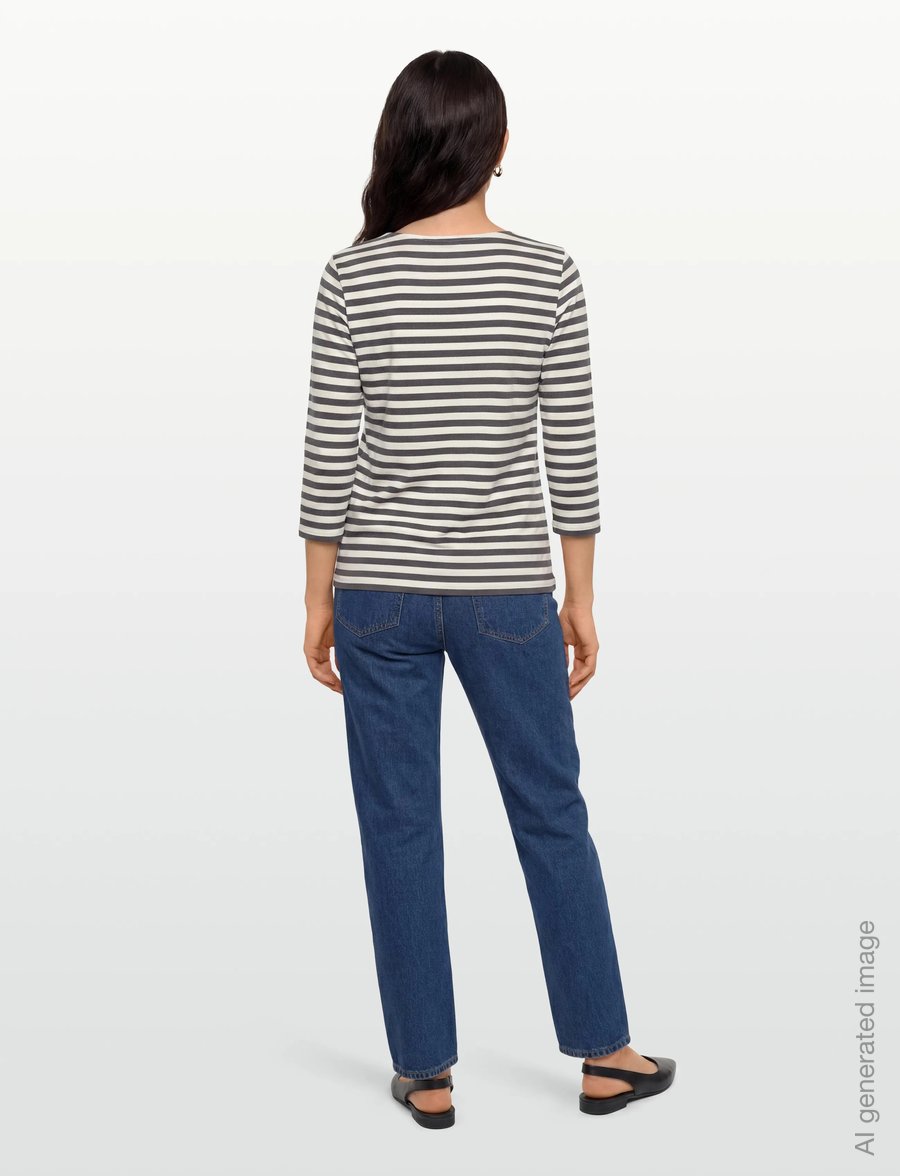 Marimekko - TIILA TASARAITA - t-särgid - dark grey, off white - 4