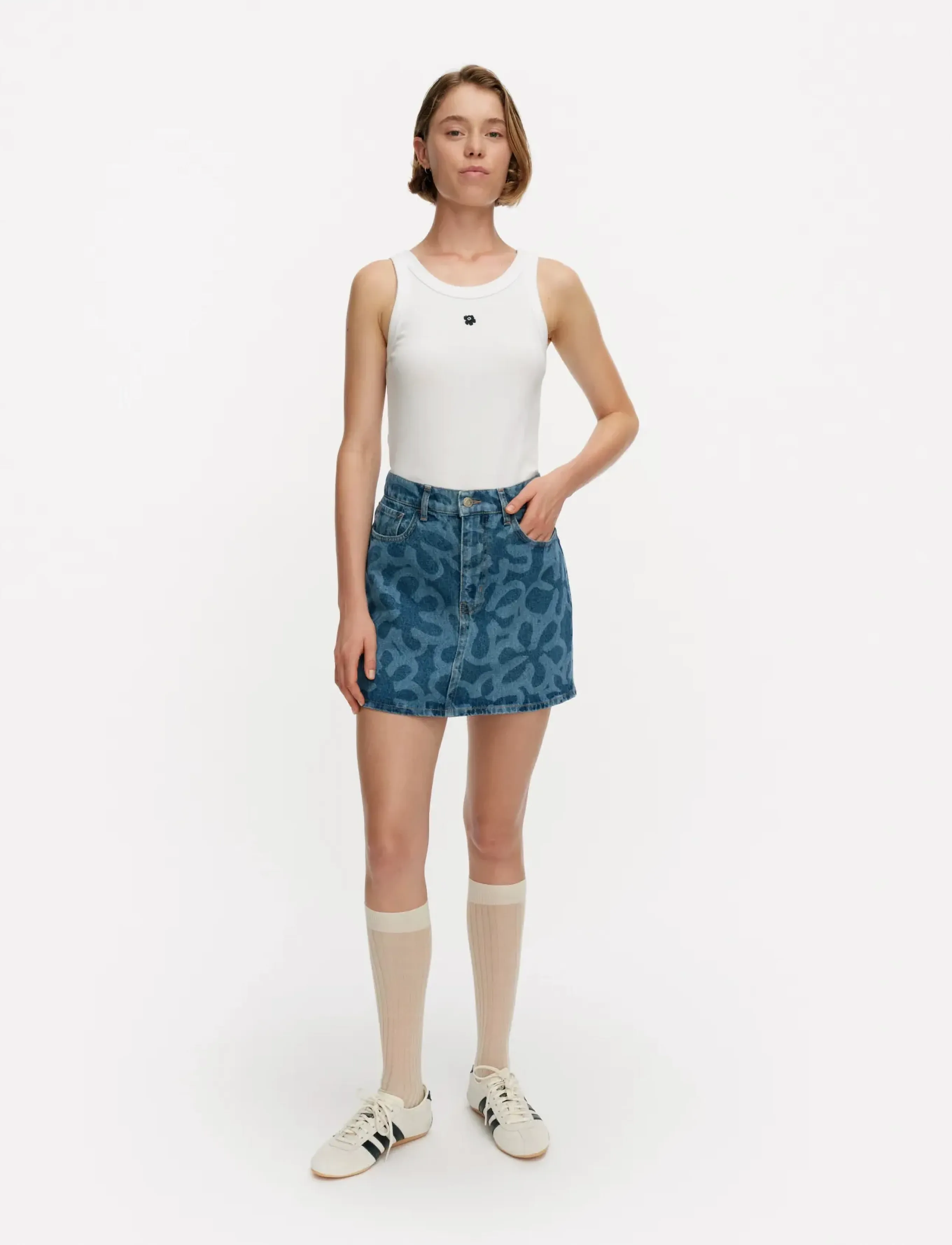 Marimekko MARIDENIM RUUDUT KUKKA - Kurze Röcke - USED INDIGO / blue