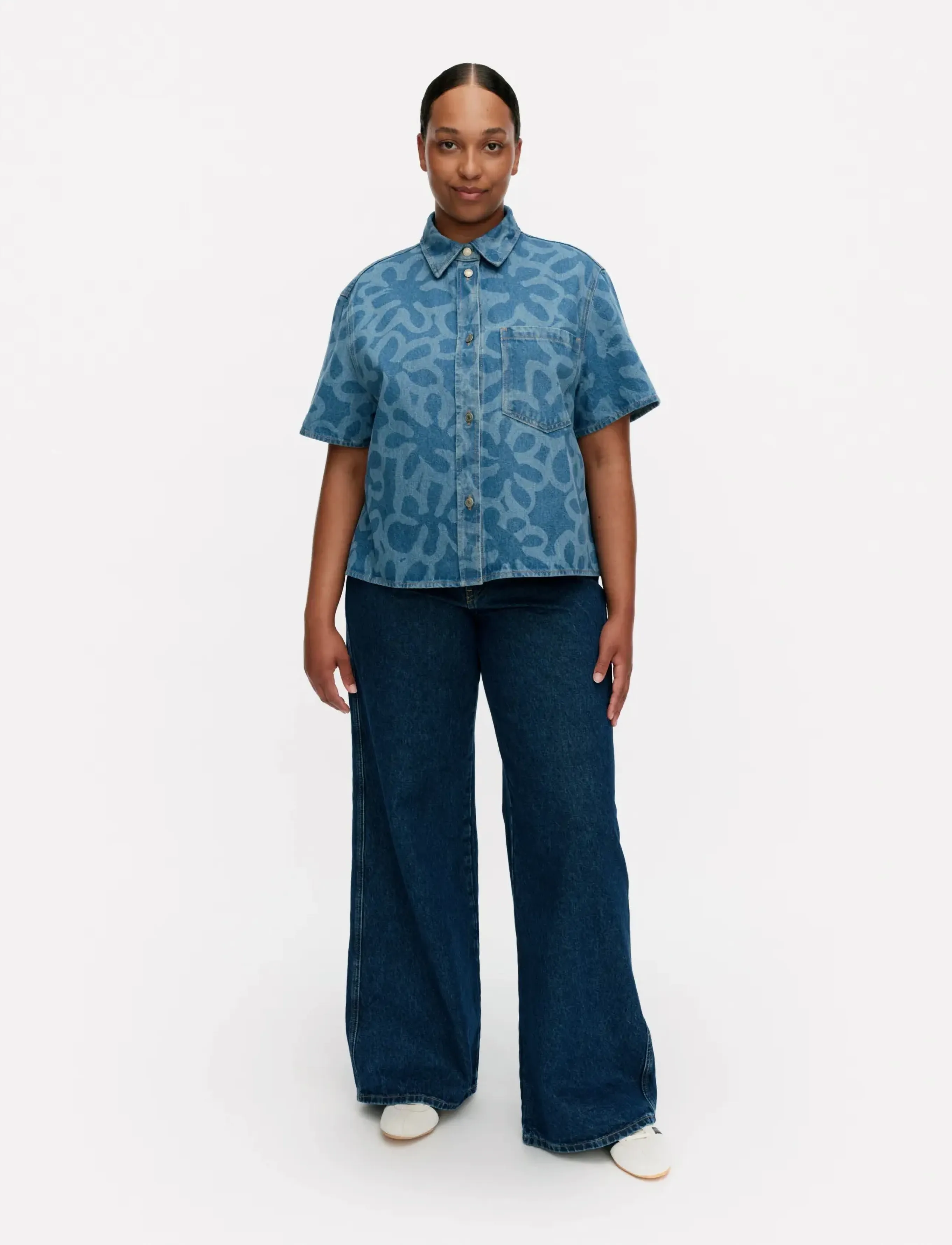 Marimekko Maridenim Kuvata Kukka, 38, Blue, Skjorter > Denim-Skjorter, Dame