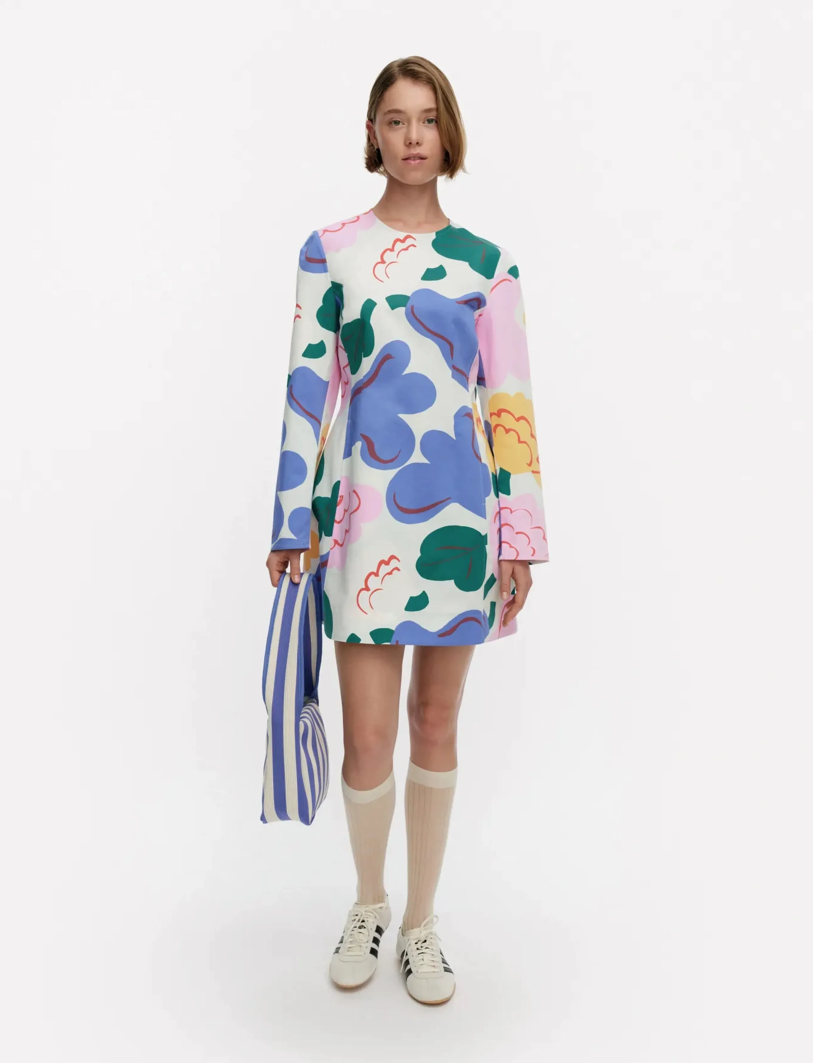 Marimekko Iloinen Kukasta Kukkaan, Kvinder, Mønstret Langærmet Minikjole, Multi/mønstret, Str: 40