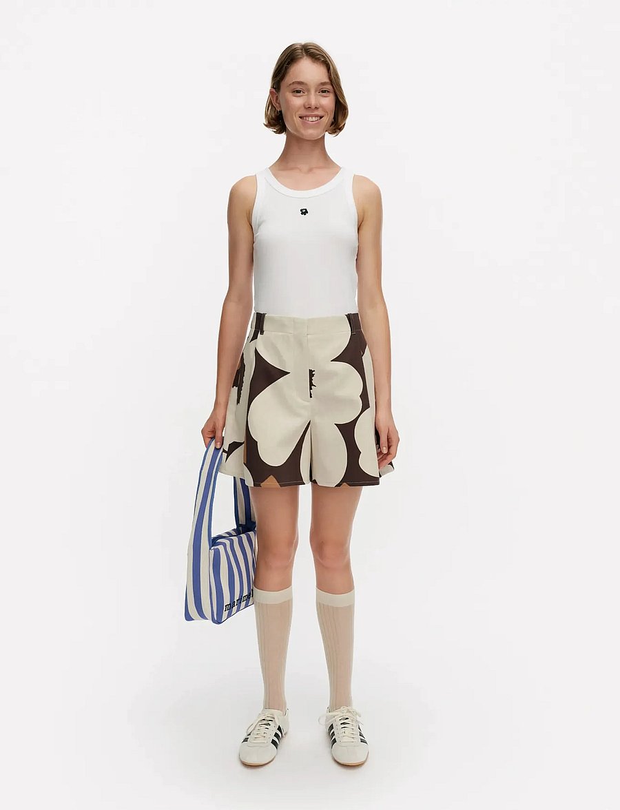 Marimekko - PRUUKAT UNIKKO - linen shorts - light beige, black, brown - 0