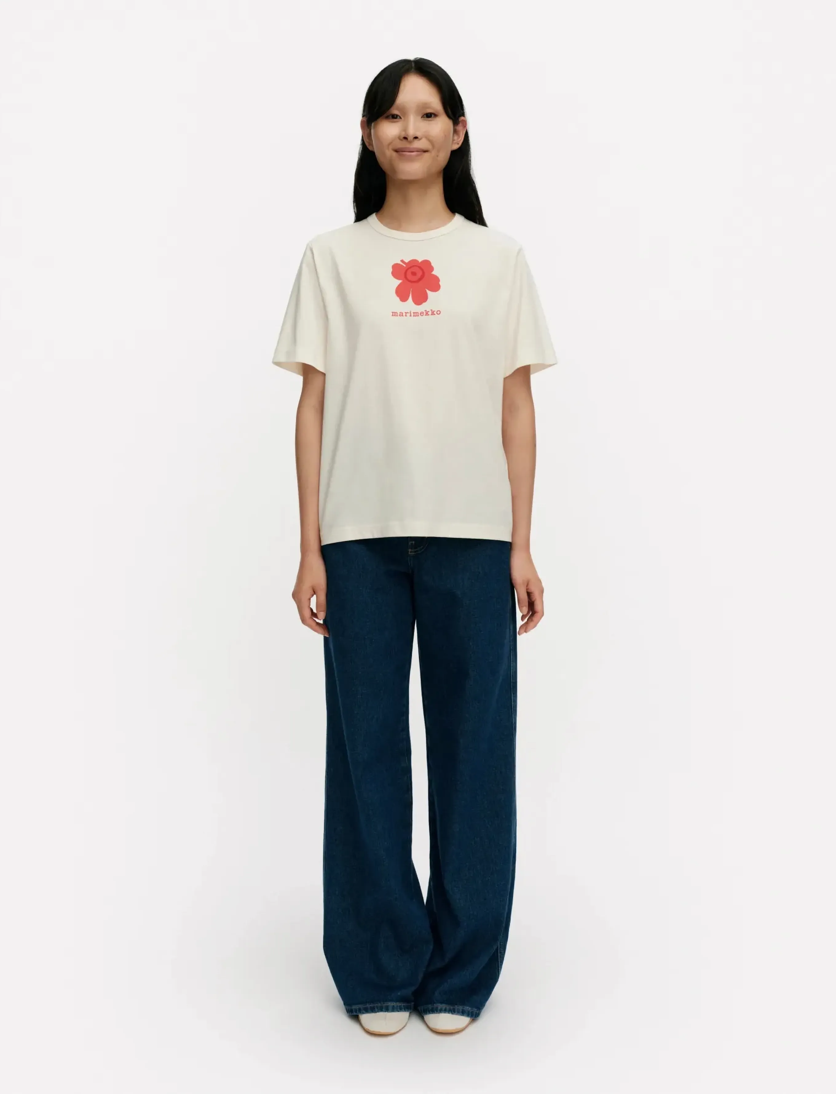Marimekko ERNA UNIKKO PLACEMENT - T-shirts & Toppe - OFF WHITE, RED / cream