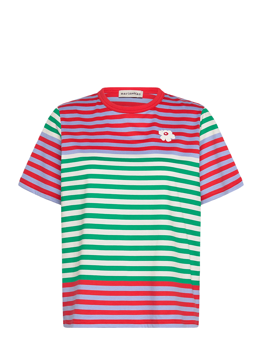 Marimekko - TASARAITA UNIKKO SS - t-shirts & tops - red, blue, off white, green - 1