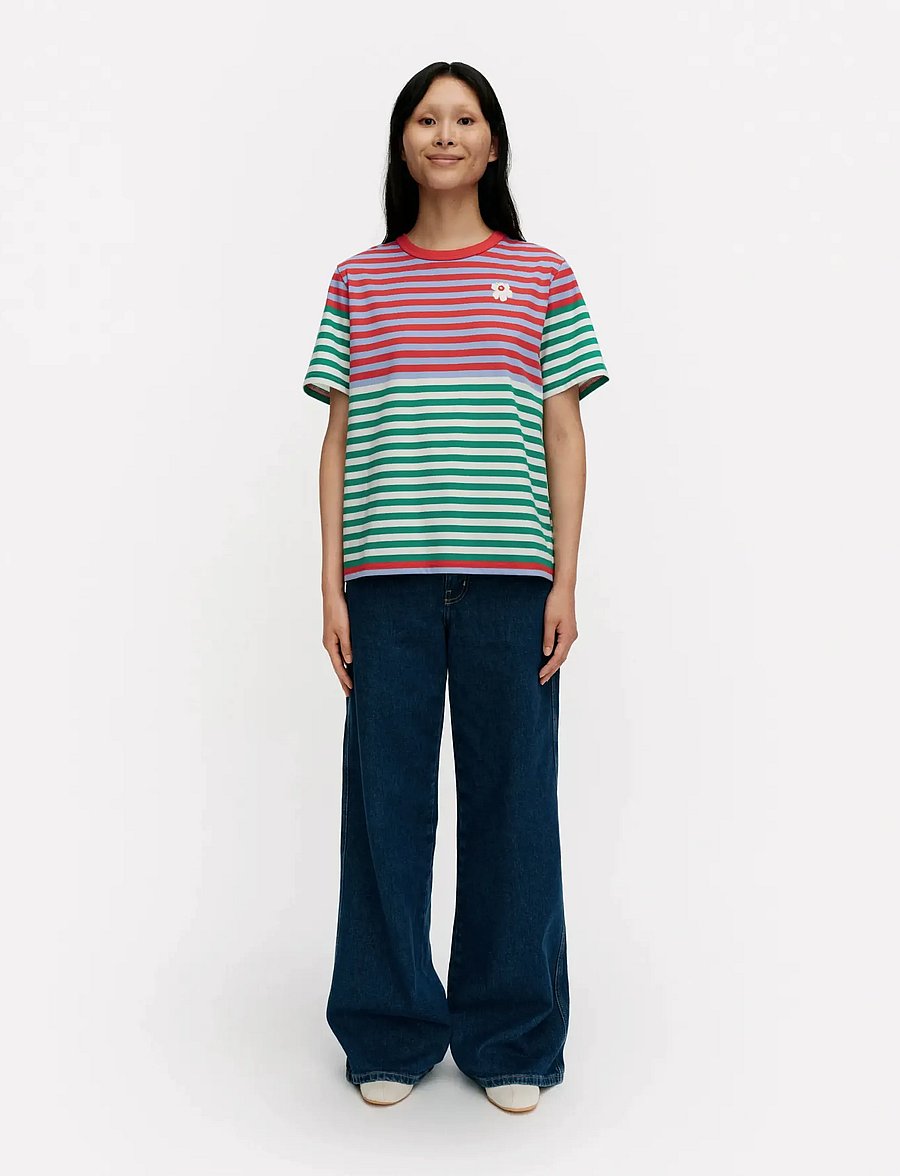Marimekko - TASARAITA UNIKKO SS - t-shirts & tops - red, blue, off white, green - 0