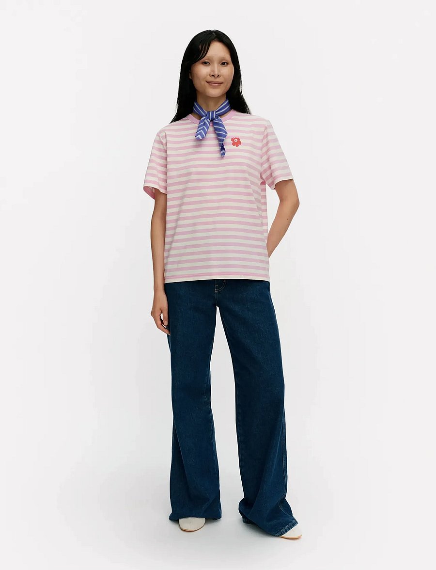 Marimekko - TASARAITA UNIKKO SS - light pink, off white, red - 0