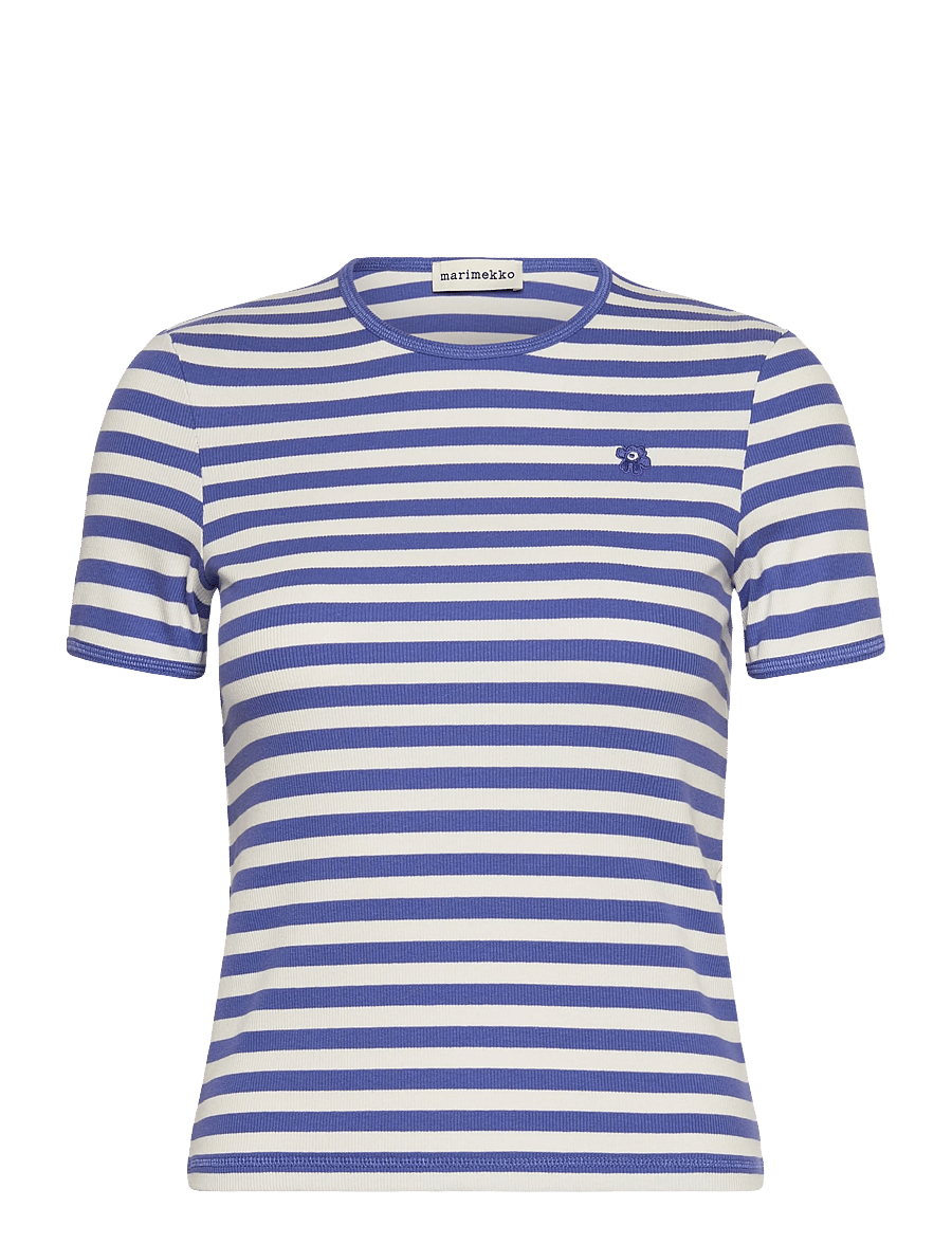Marimekko - KUKKEA TASARAITA UNIKKO - t-särgid - blue, off white - 1