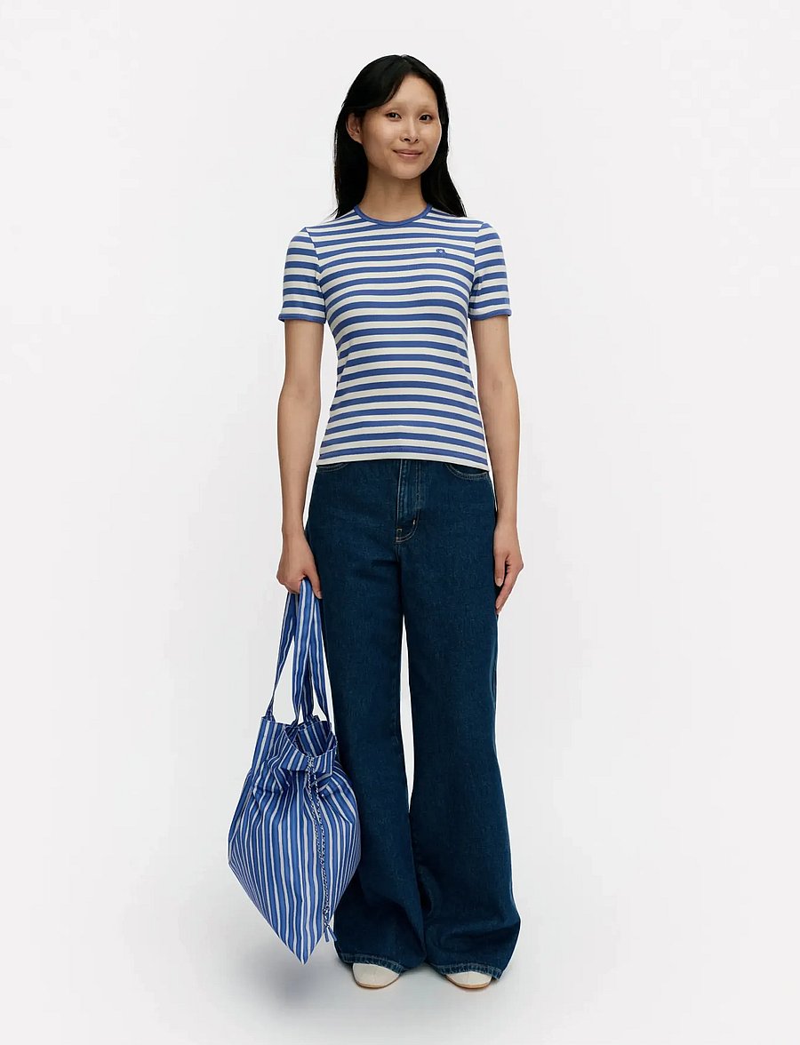 Marimekko - KUKKEA TASARAITA UNIKKO - t-särgid - blue, off white - 0