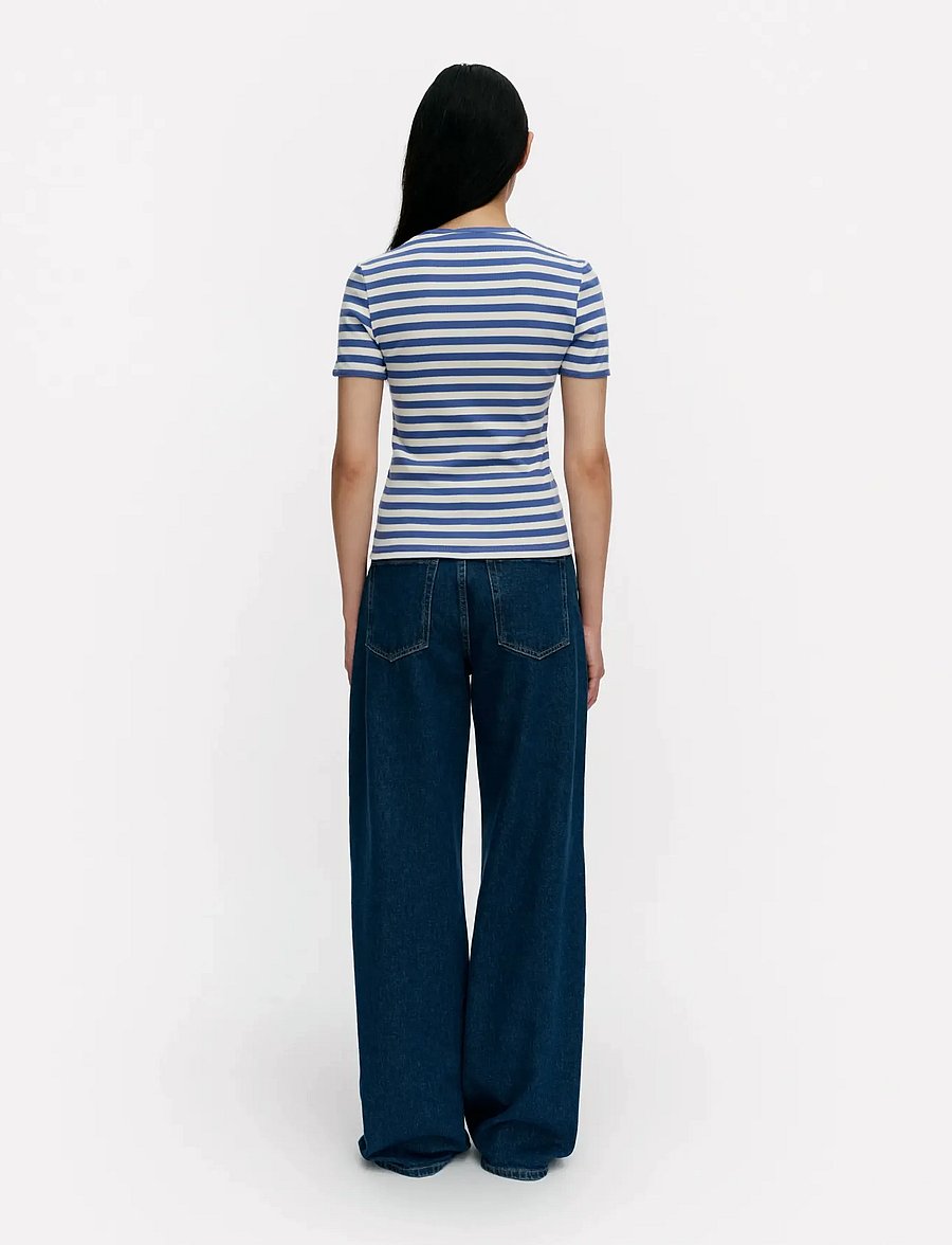 Marimekko - KUKKEA TASARAITA UNIKKO - t-särgid - blue, off white - 3