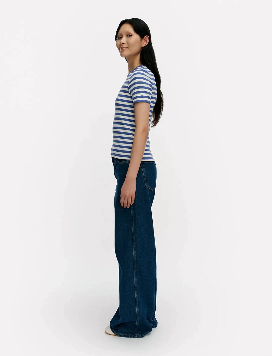Marimekko - KUKKEA TASARAITA UNIKKO - t-särgid - blue, off white - 4