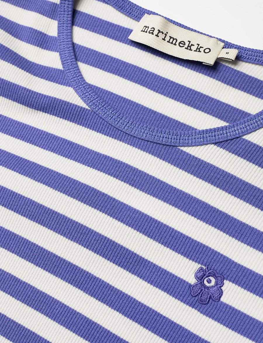 Marimekko - KUKKEA TASARAITA UNIKKO - t-särgid - blue, off white - 5