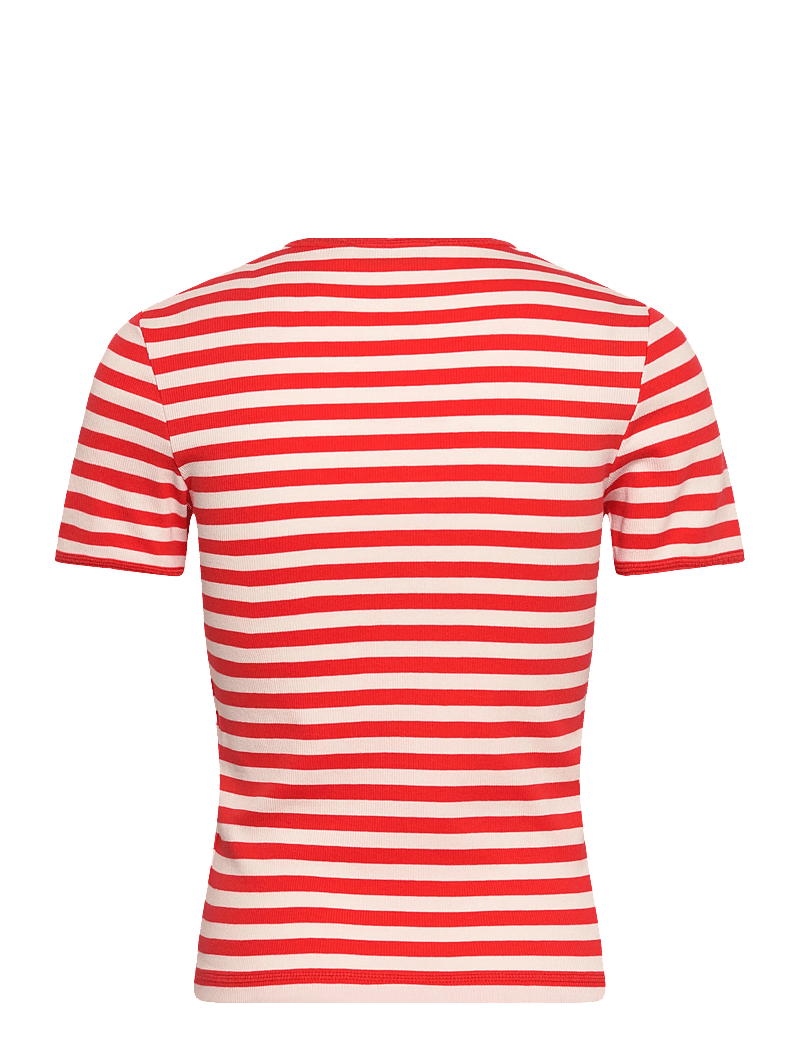 Marimekko - KUKKEA TASARAITA UNIKKO - t-shirts - red, off white - 2