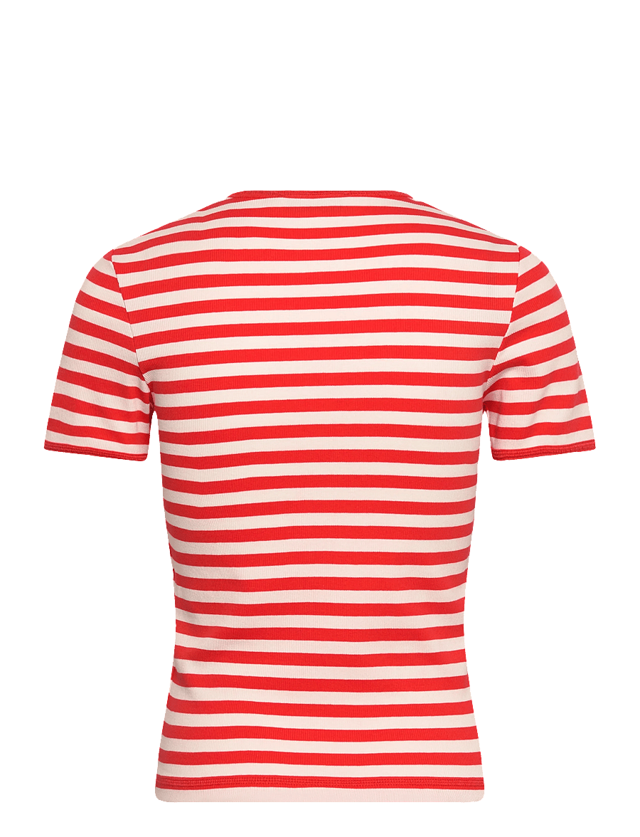Marimekko - KUKKEA TASARAITA UNIKKO - t-shirts - red, off white - 2