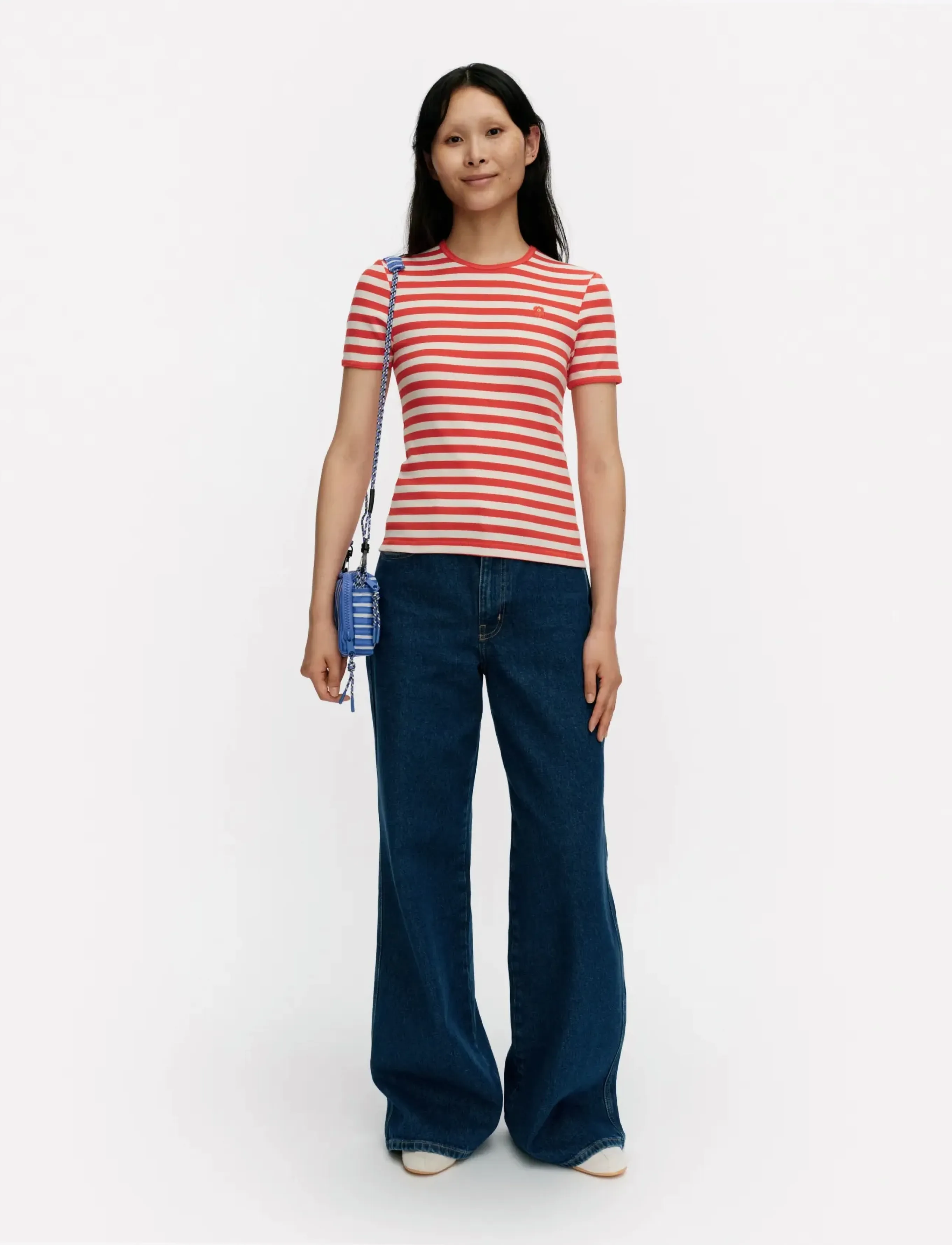 Marimekko Kukkea Tasaraita Unikko, XS, Red, T-Shirts & Toppe > Kortærmede, Dame