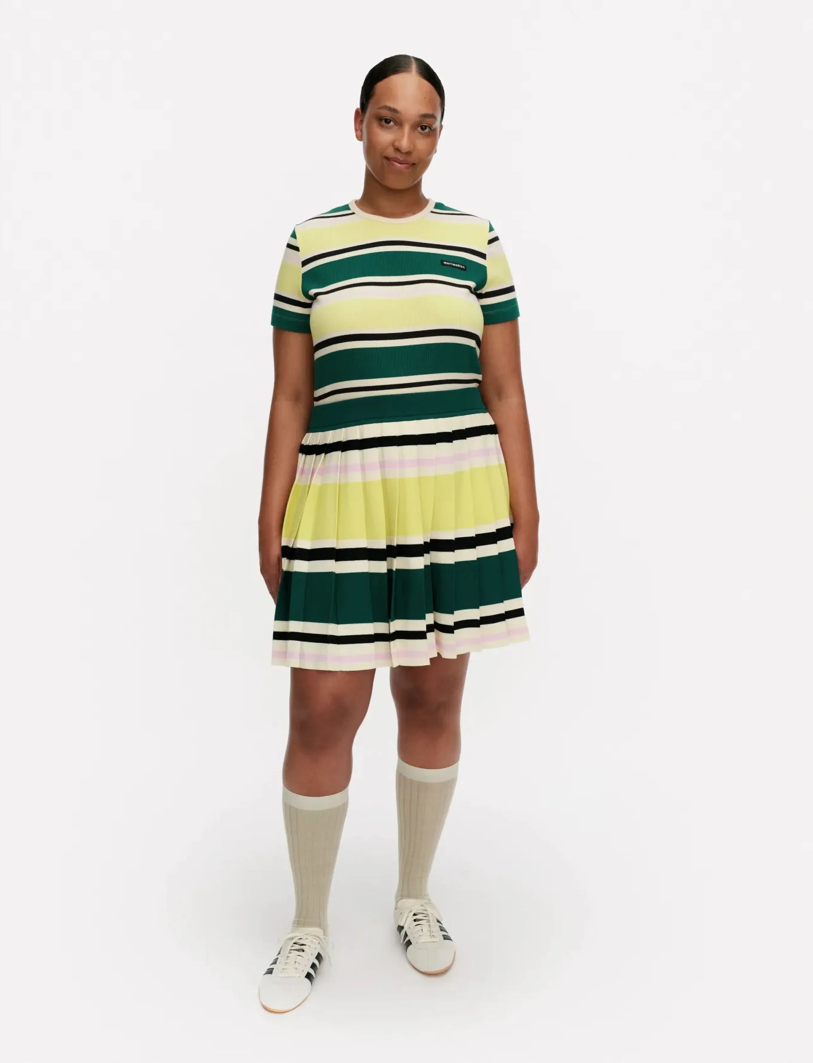 Marimekko Runous Helvi, Kvinder, Stribet Plisseret Miniskørt, Multi/mønstret, Str: XS