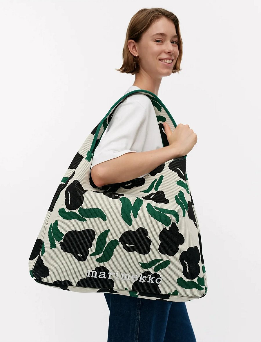 Marimekko - KNITTED BAG LARGE LEMMITTY - modetrends - off white, dark green, black - 0