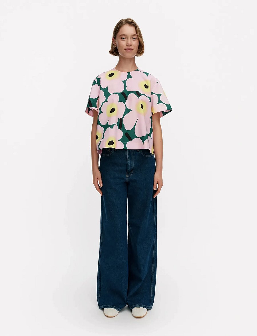 Marimekko - HUOJUNTA UNIKKO - short-sleeved blouses - green, pink, yellow - 0