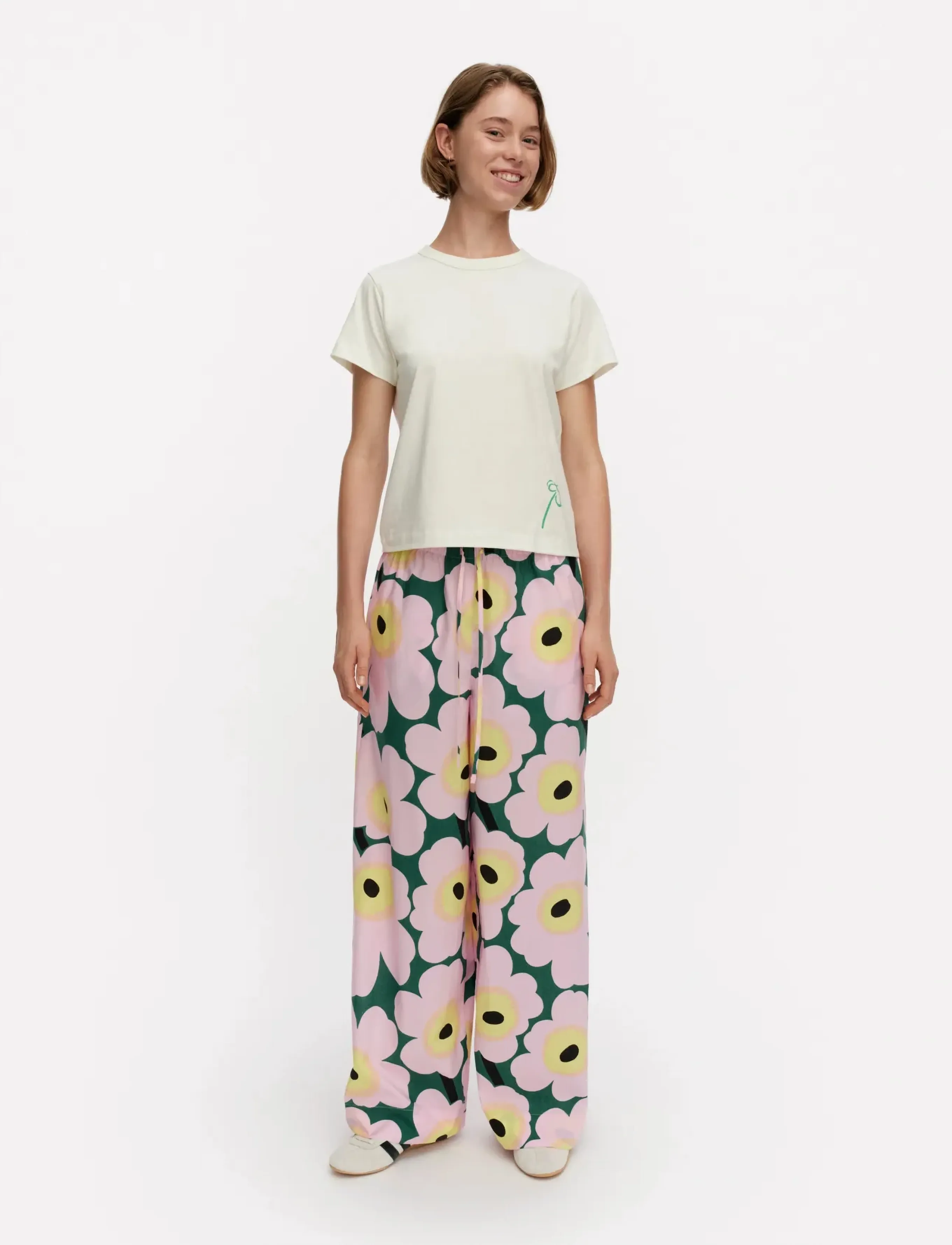 Marimekko PUOTI UNIKKO - Laia säärega püksid - PINK, GREEN, YELLOW / pink/rose