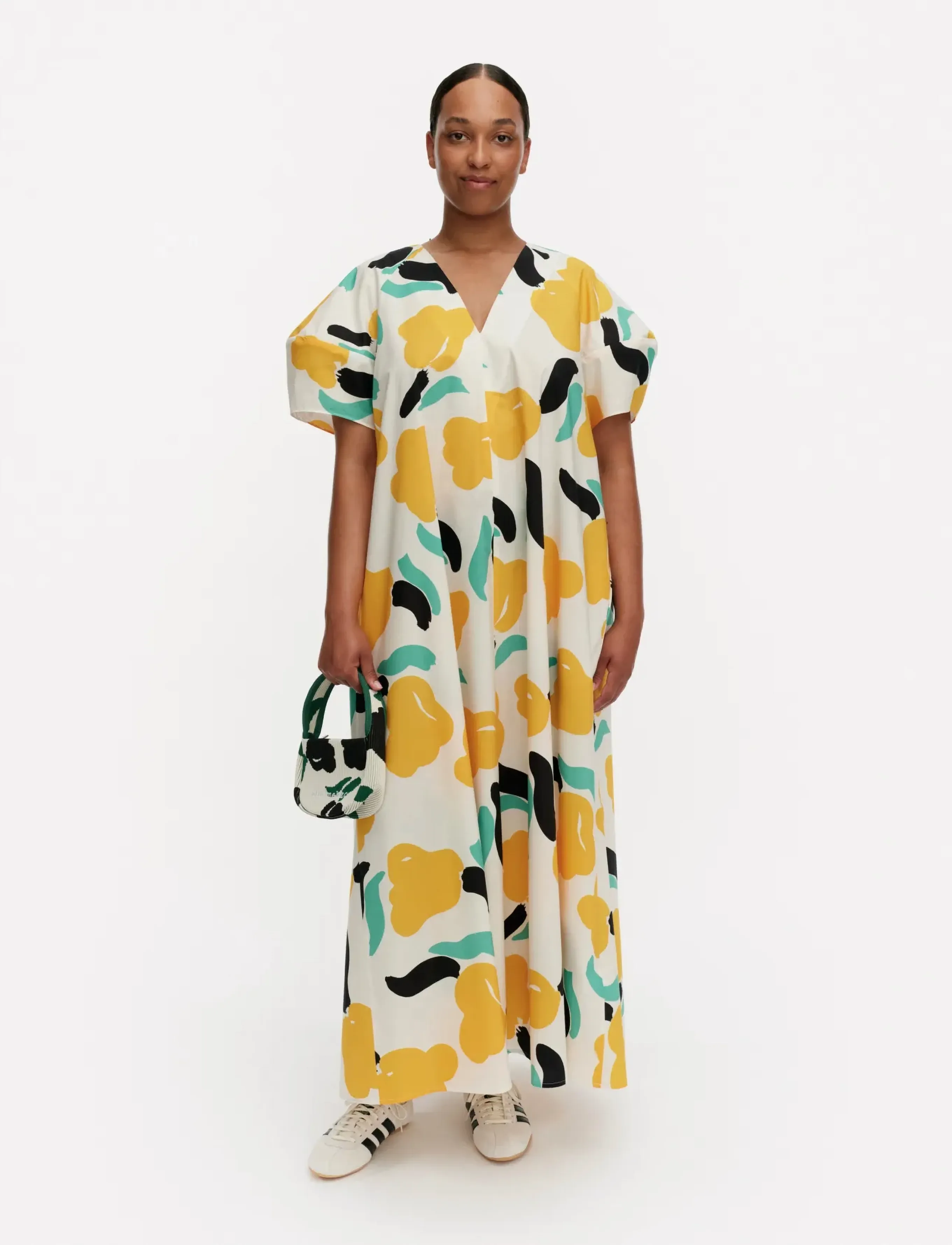 Marimekko Taivut Lemmitty, Kvinder, Mønstret Puffærmet Midikjole, Hvid, Str: 38