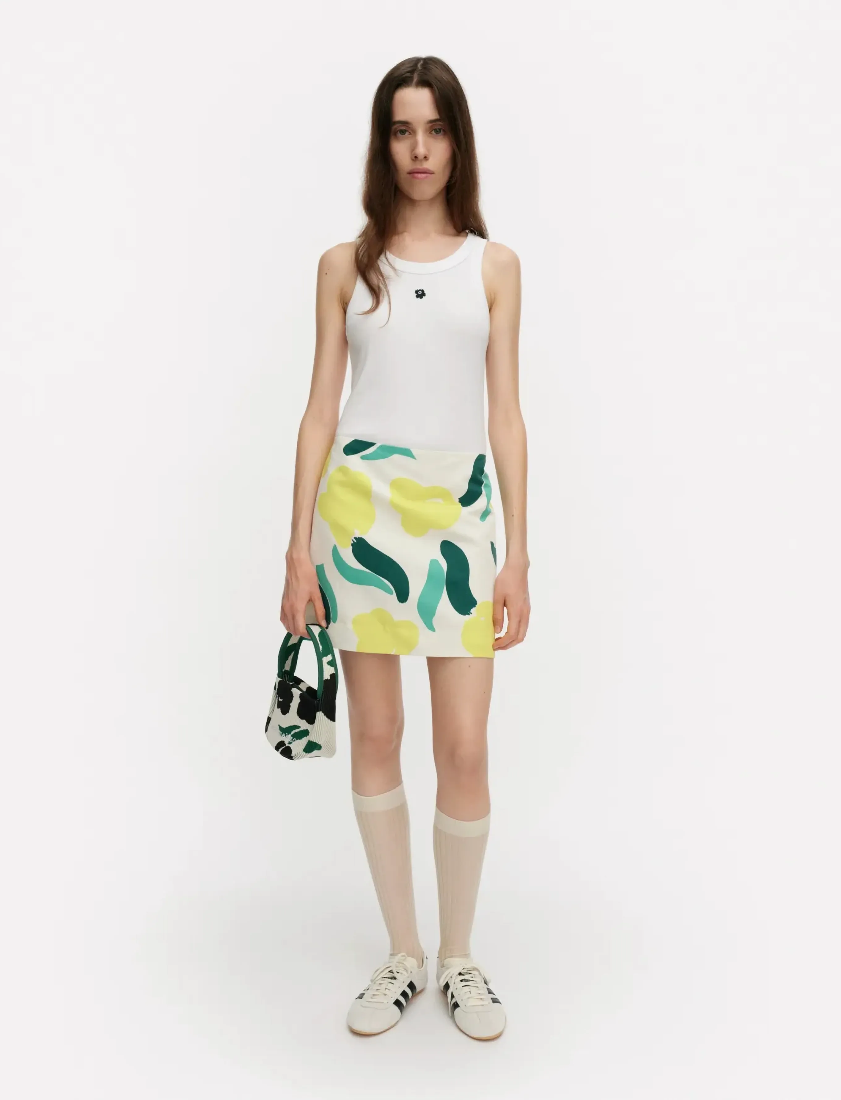 Marimekko KOKOAMINEN LEMMITTY - Short skirts - OFF WHITE, YELLOW, GREEN / yellow
