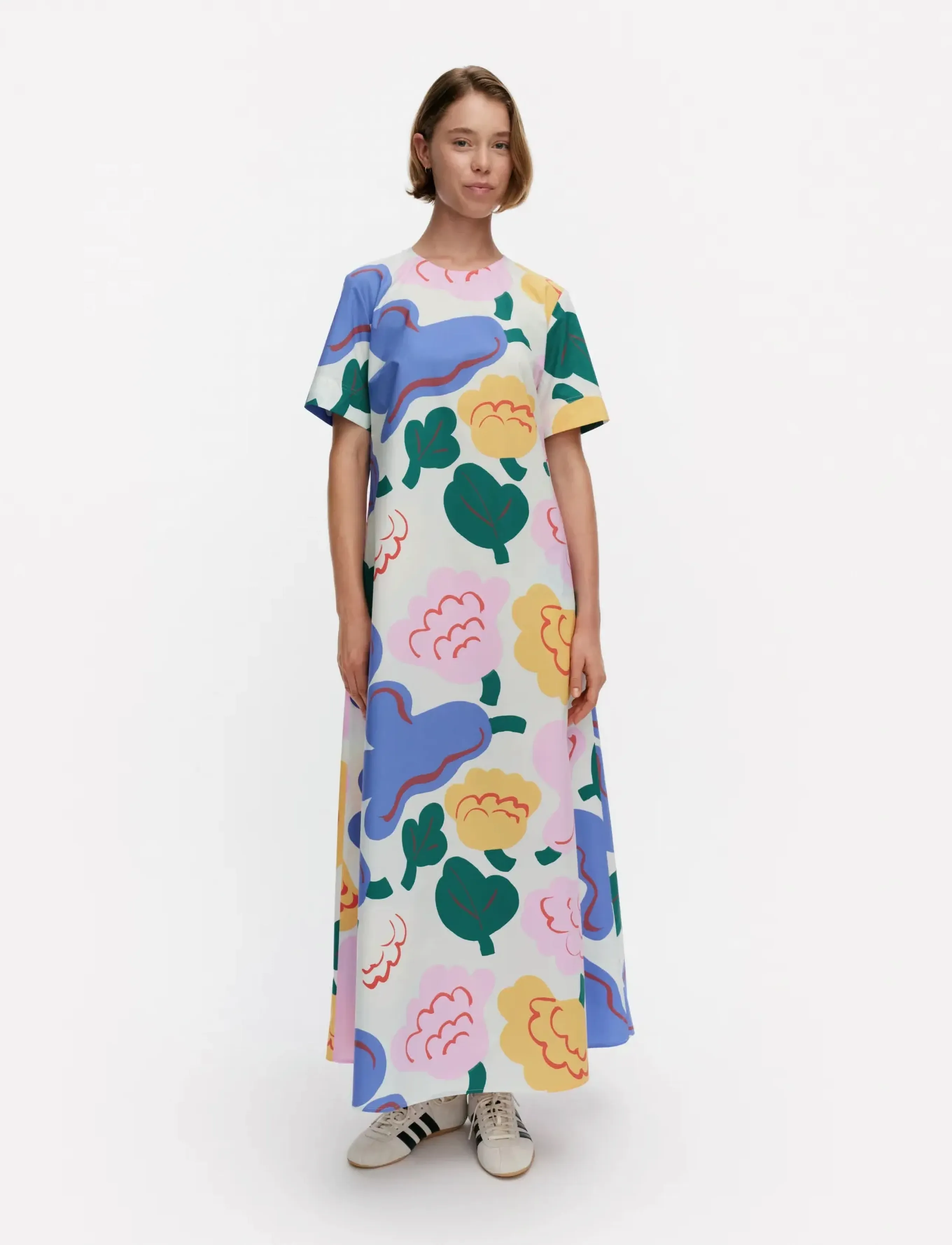Marimekko Asetelma Kukasta Kukkaan, Kvinder, Mønstret Kortærmet Bindebånds Midikjole, Multi/mønstret, Str: 36