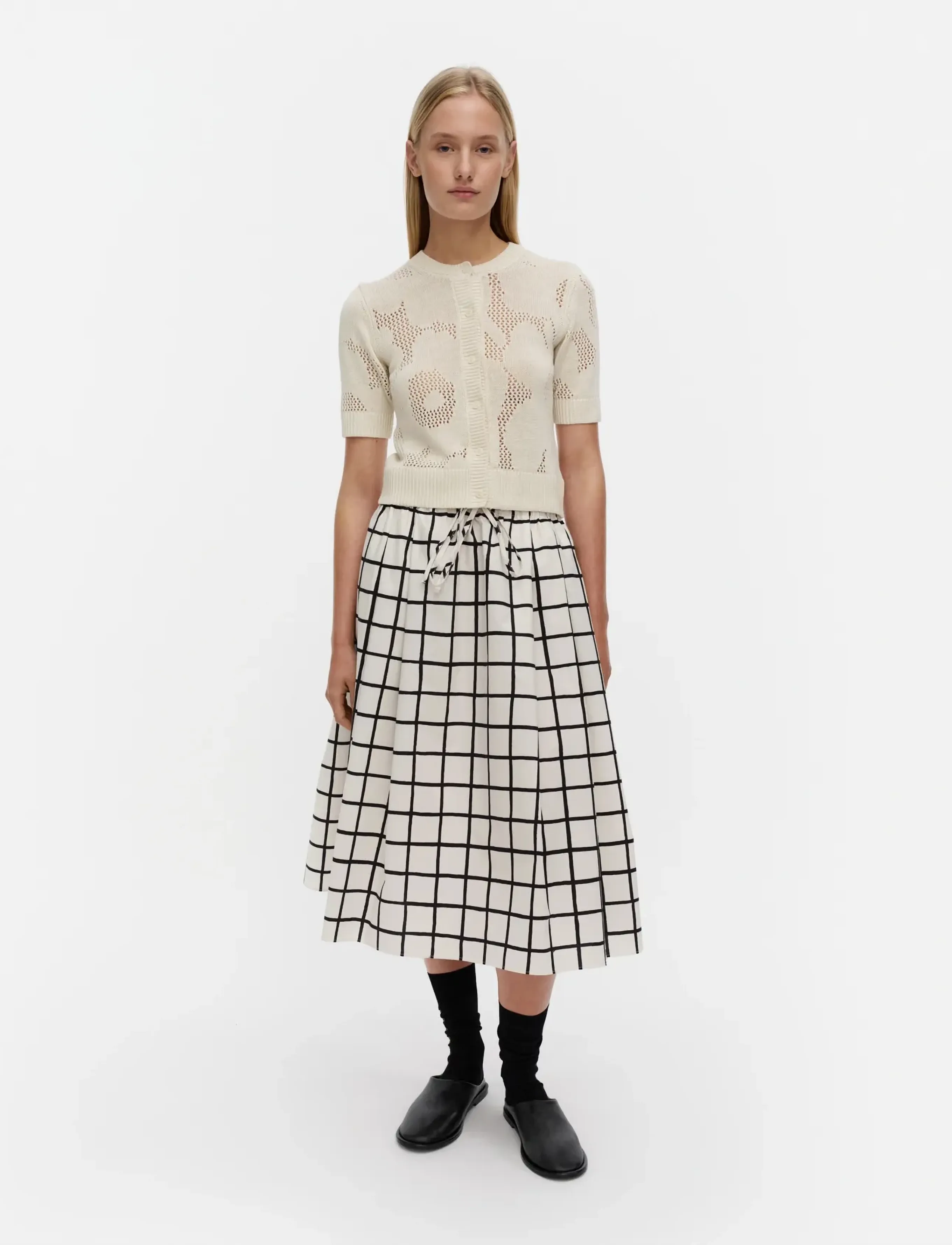 Marimekko Leikki Unikko, Damen, Lochmuster Kurzarm Cardigan, Creme, Gr.L